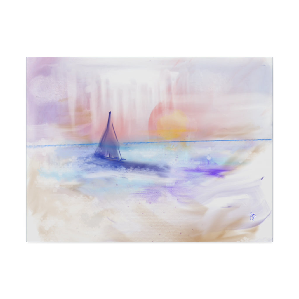 Watercolor Seascape Canvas Print — Dreamy Sailboat Sunset Wall Art