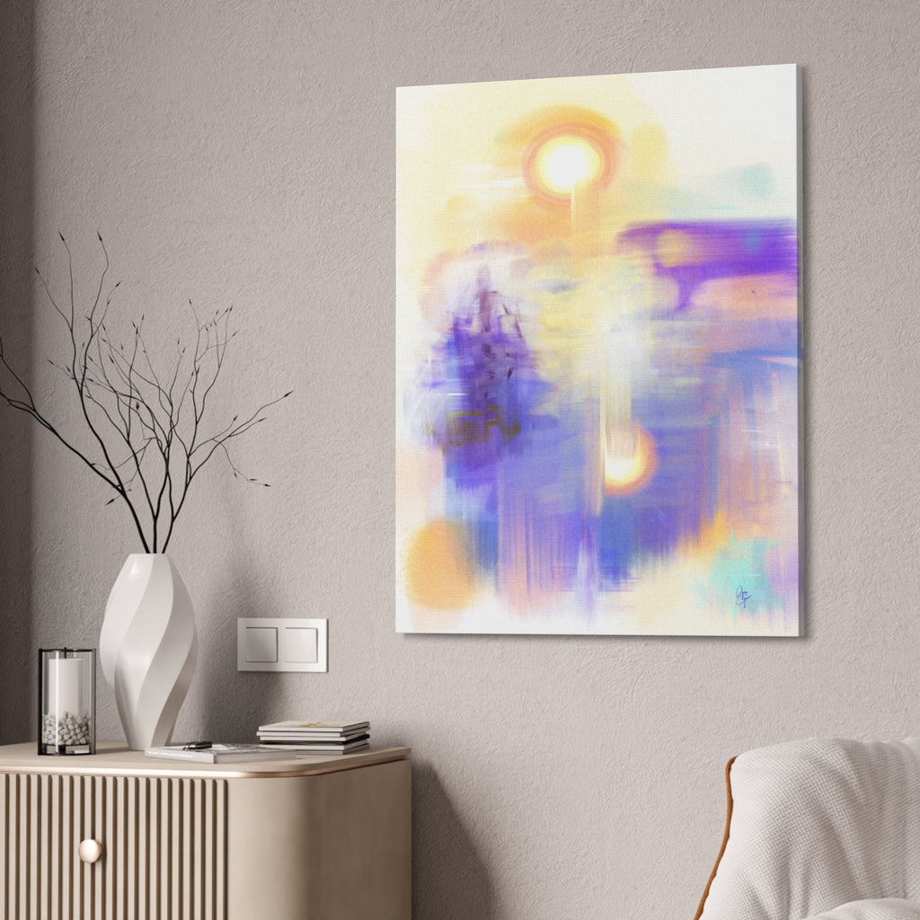 Abstract Sunrise Canvas Print — Ethereal Purple & Gold Stretched Wall Art (1.5" Depth)