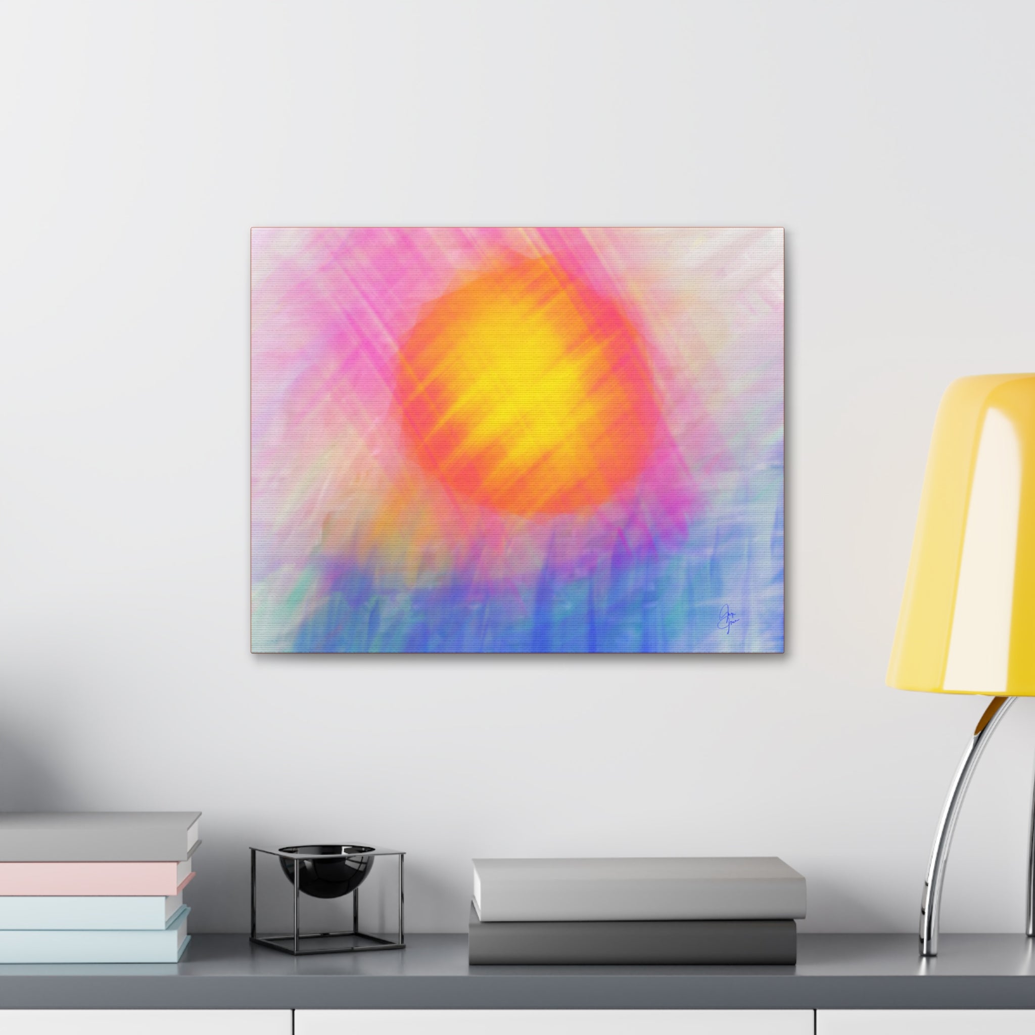 Abstract Sunrise Canvas Art - Vibrant Pink & Orange Sun Stretched Canvas