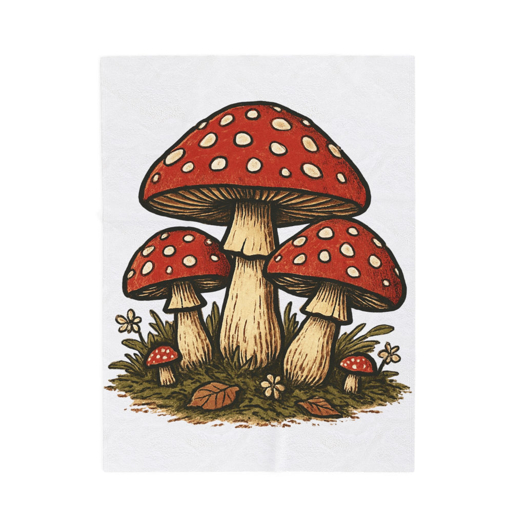 Toadstool Mushrooms Velveteen Plush Blanket – Cozy Red Fungi Throw for Nature Lovers
