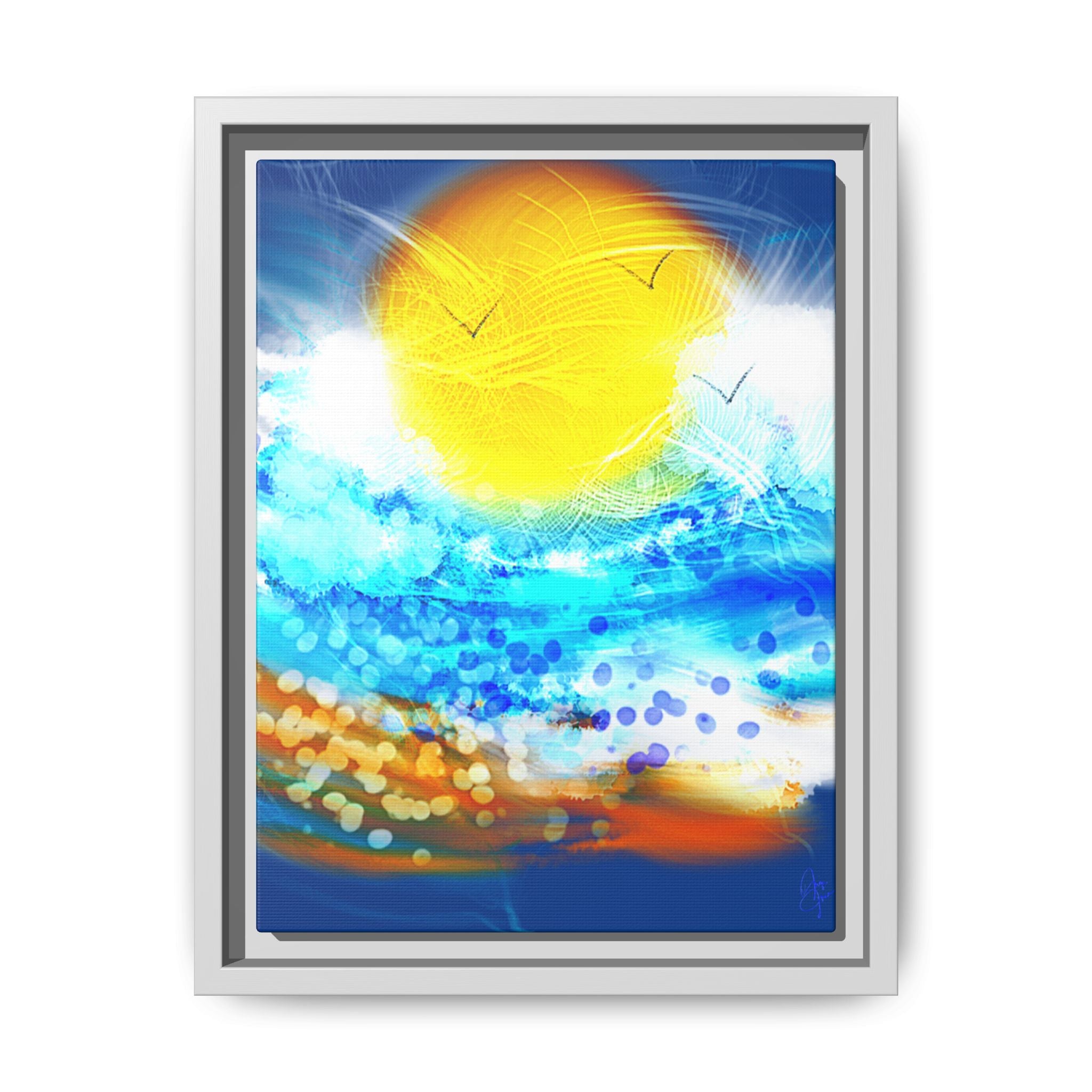 Sunshine Shore Matte Canvas Framed Wall Art — Bright Abstract Beach Print