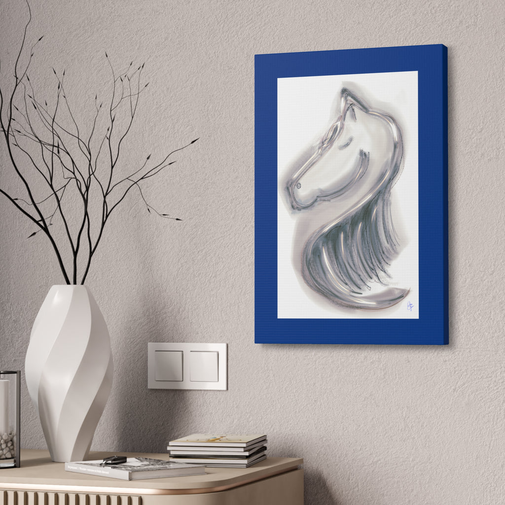 Silver Horse Head Canvas Art — Modern Minimalist Equestrian Wall Decor