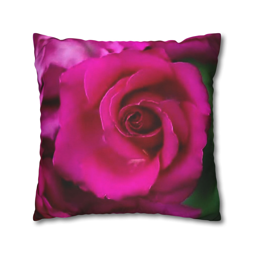 Pink Rose Floral Pillowcase — Square Poly Canvas Decorative Throw Pillow