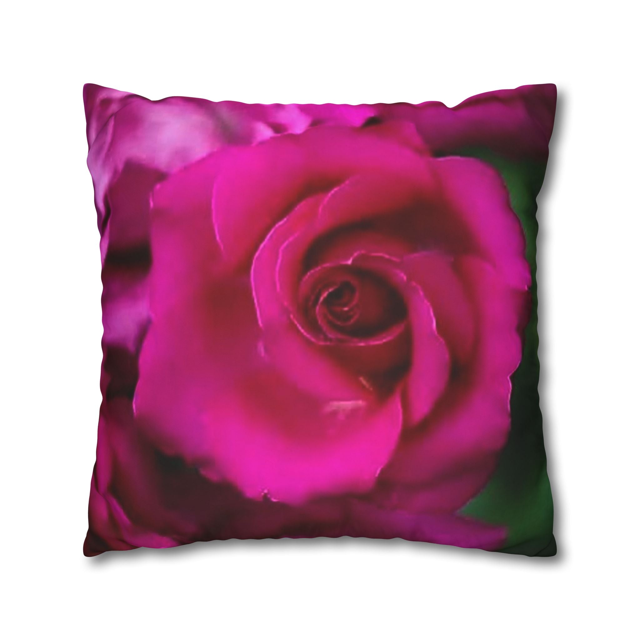 Pink Rose Floral Pillowcase — Square Poly Canvas Decorative Throw Pillow