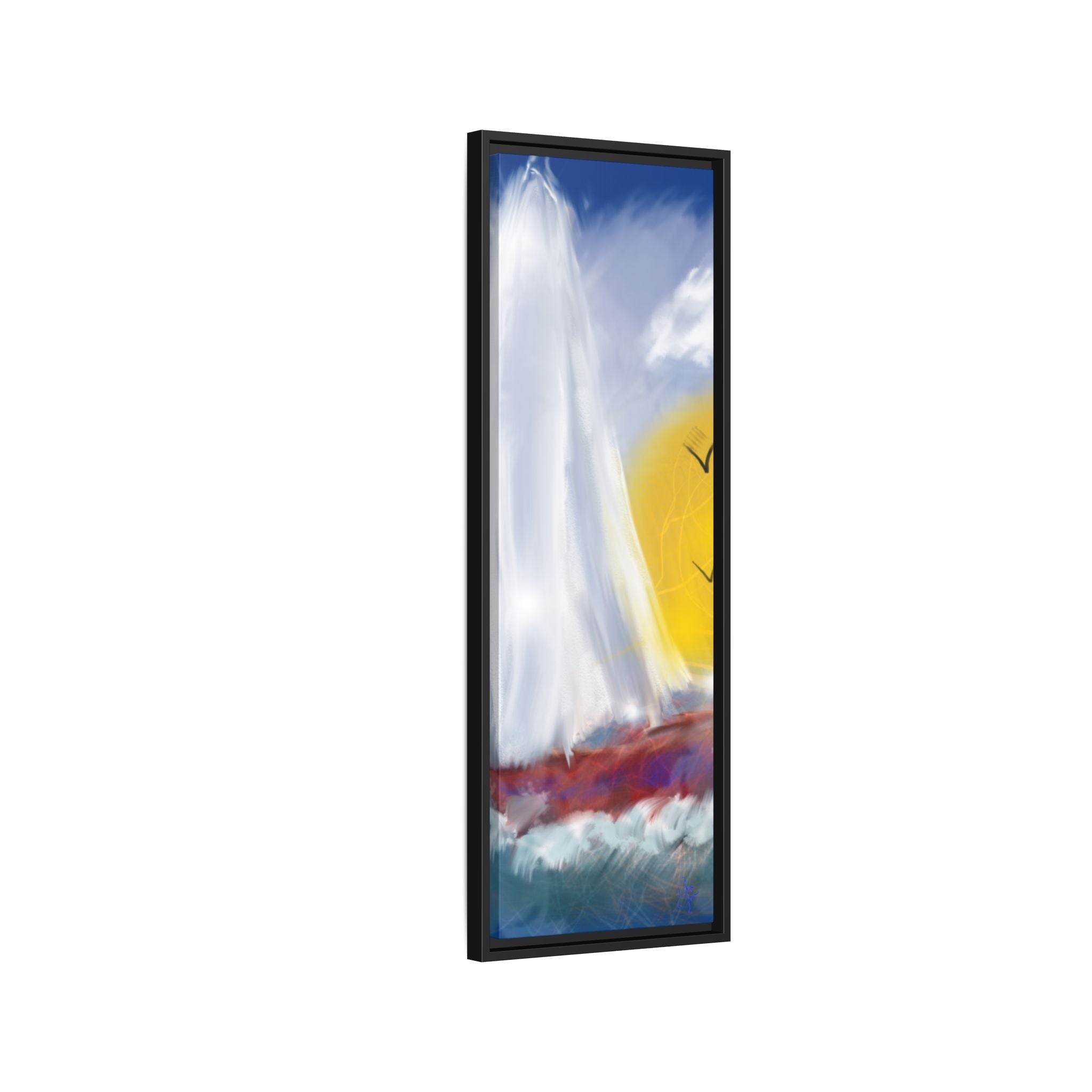 Sailboat Sunset Matte Framed Canvas Print — Coastal Seascape Wall Art