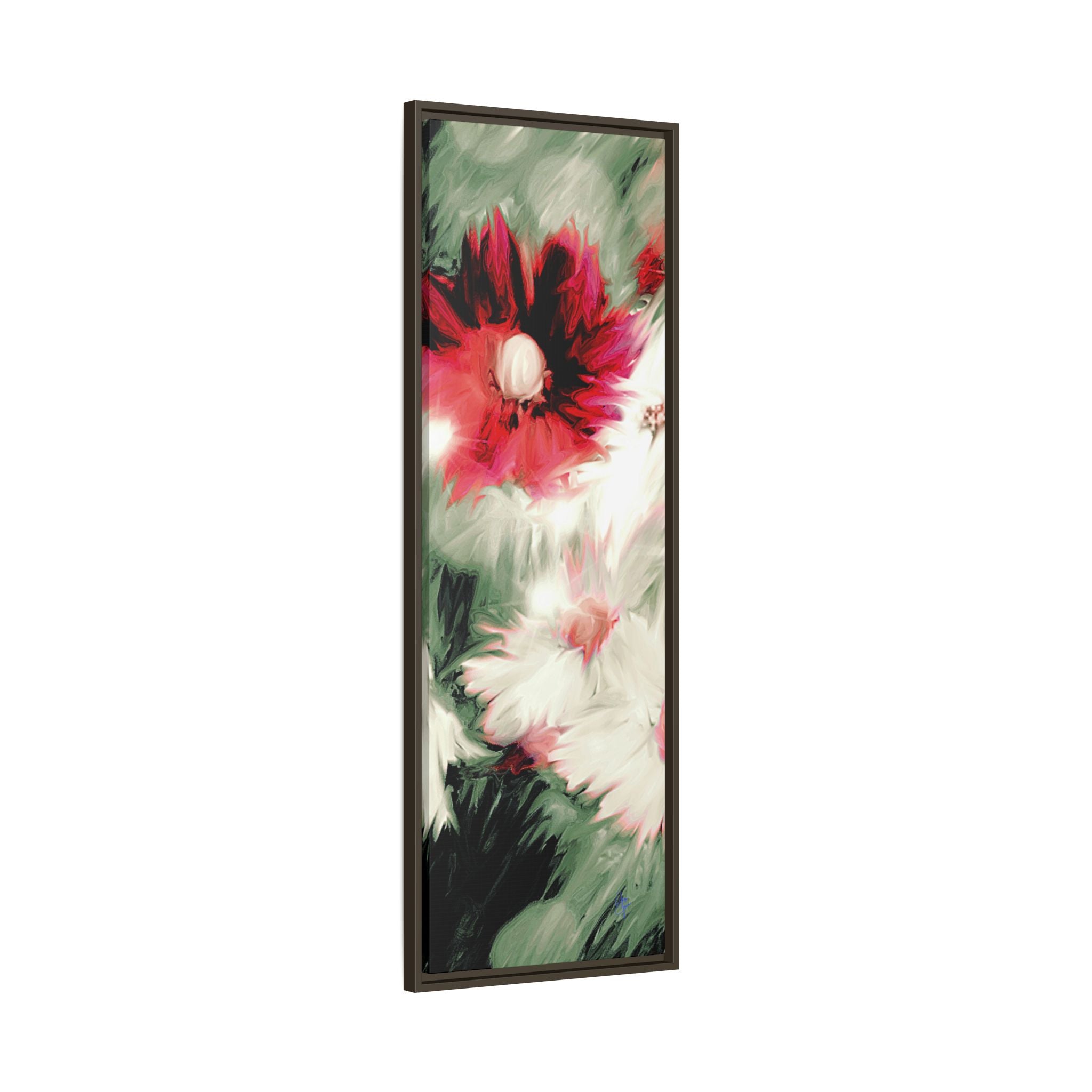 Framed Matte Canvas Print — Blurred Red & White Floral Art