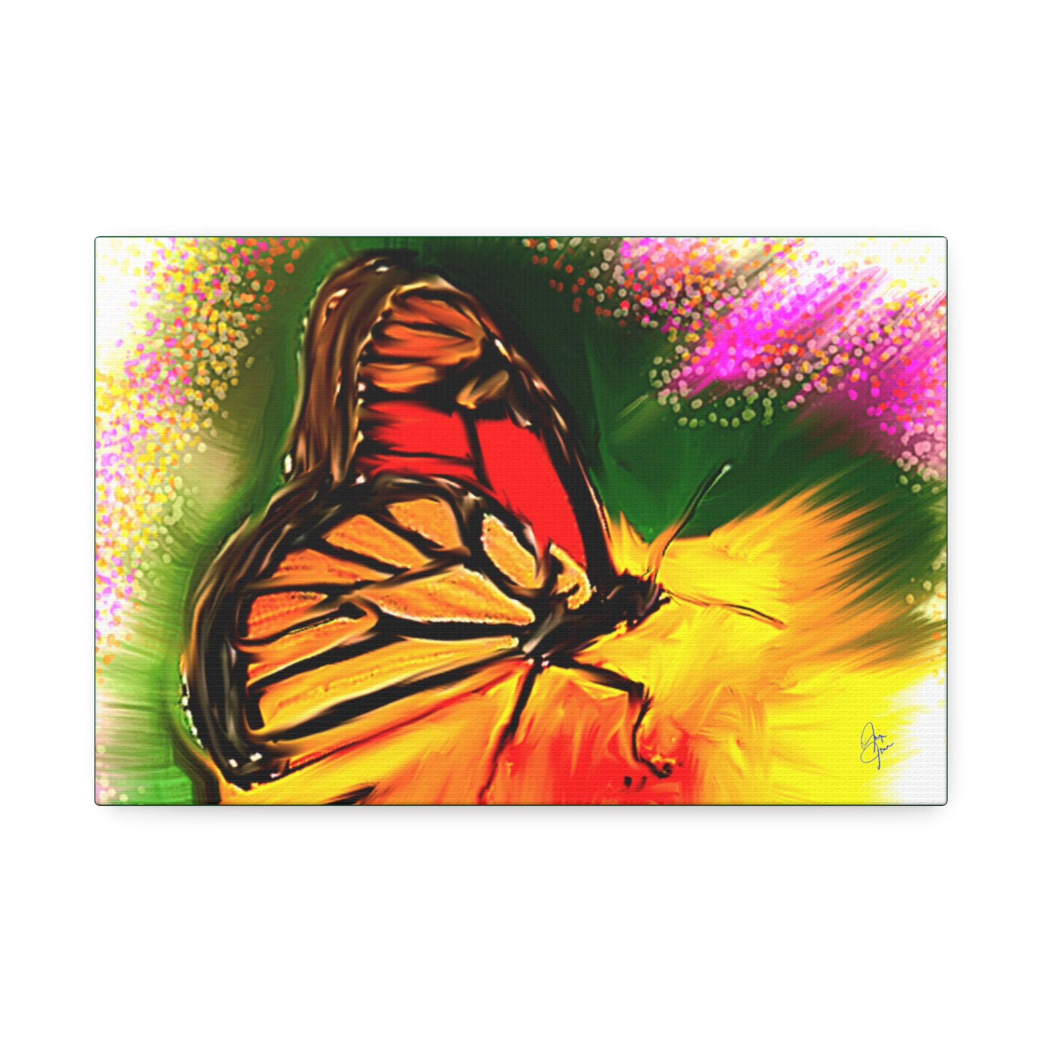 Butterfly Garden Canvas Stretched Art – Vibrant Monarch Wall Decor (1.5" Depth)