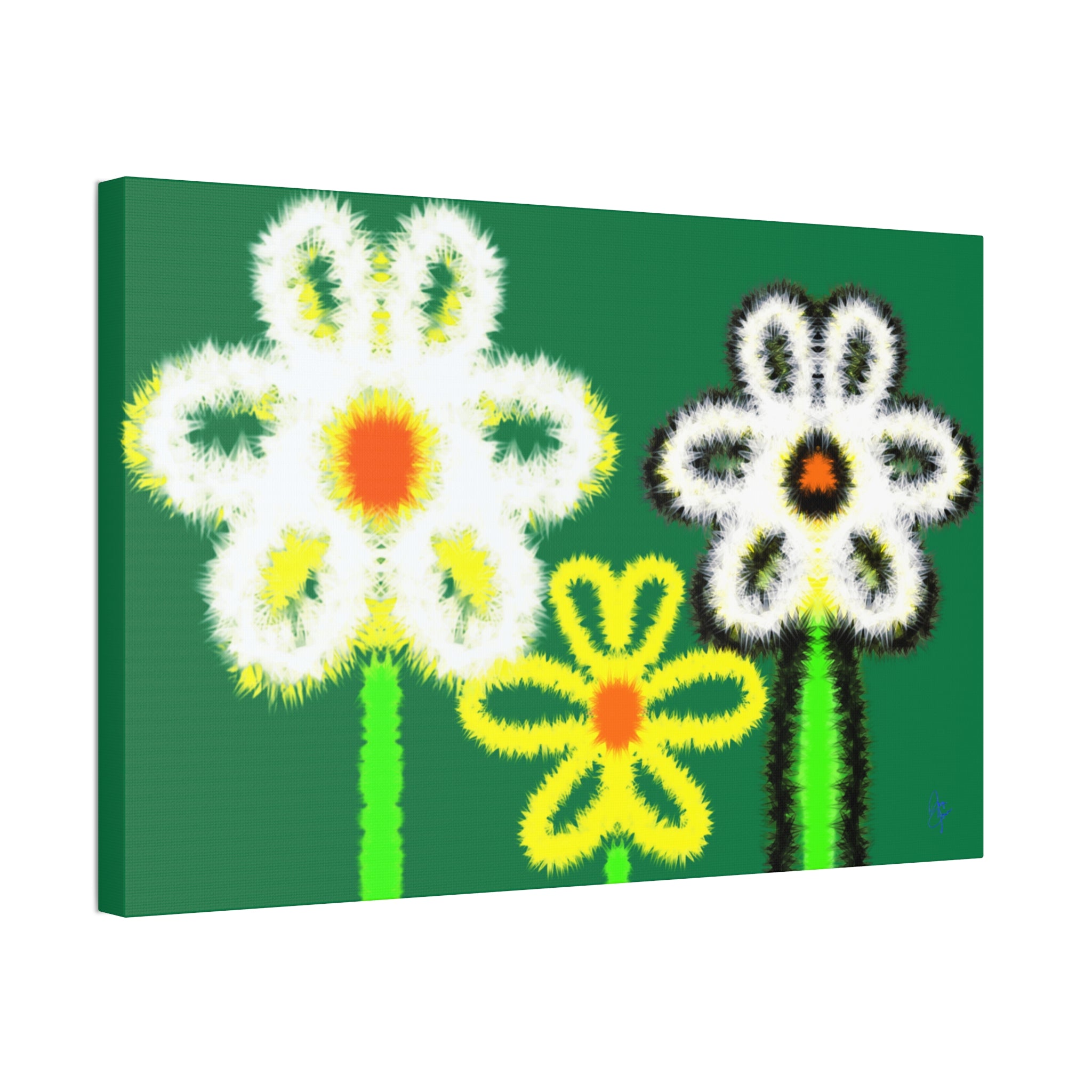 Bright Fuzzy Daisies Canvas Art — Yellow Floral Wall Decor, Stretched 1.5"