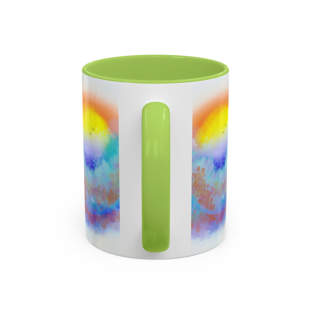 Sunrise Watercolor Accent Coffee Mug — Colorful Ocean Sunrise Art (11/15 oz)