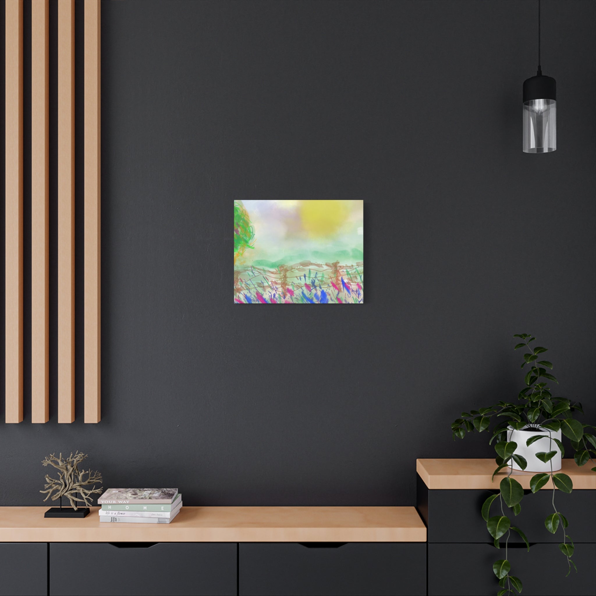 Sunlit Meadow Matte Canvas Wall Art — Pastel Landscape Stretched Canvas