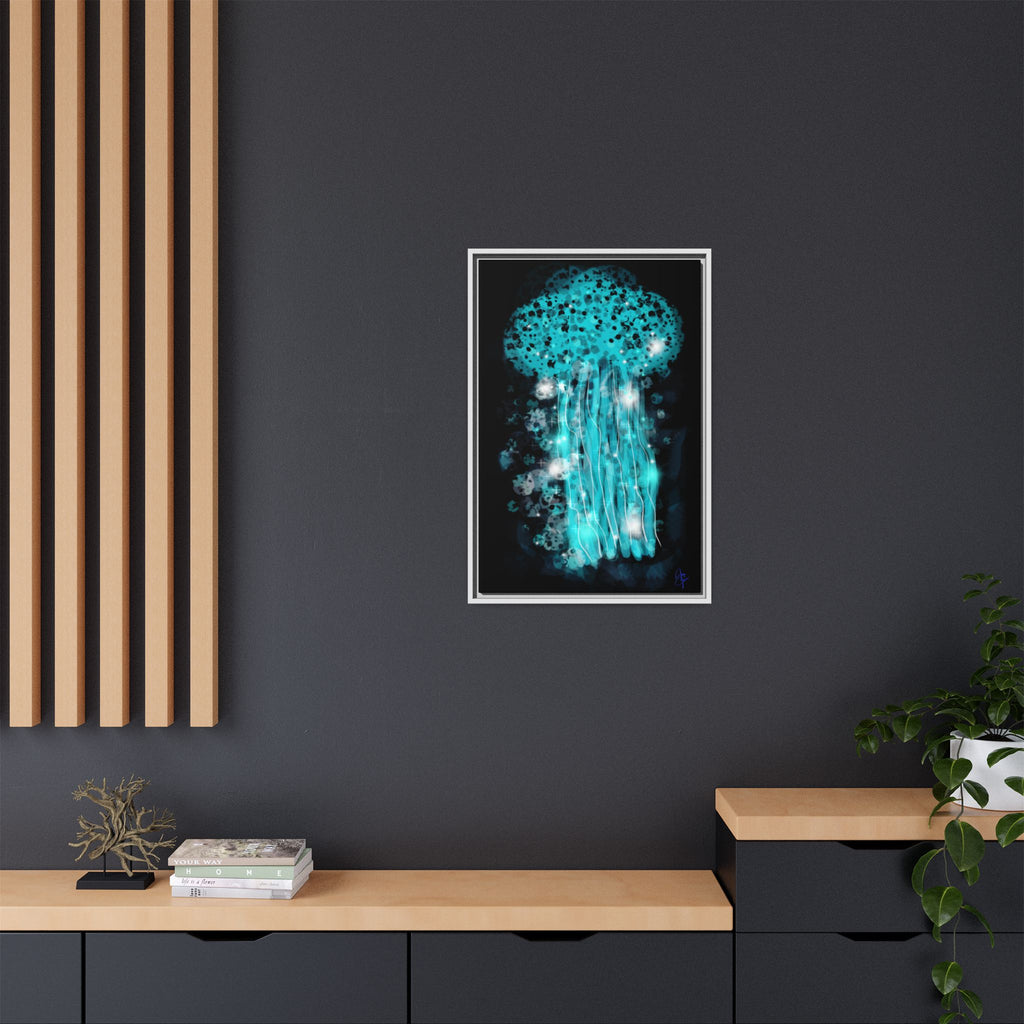 Glowing Jellyfish Art Print — Framed Matte Canvas