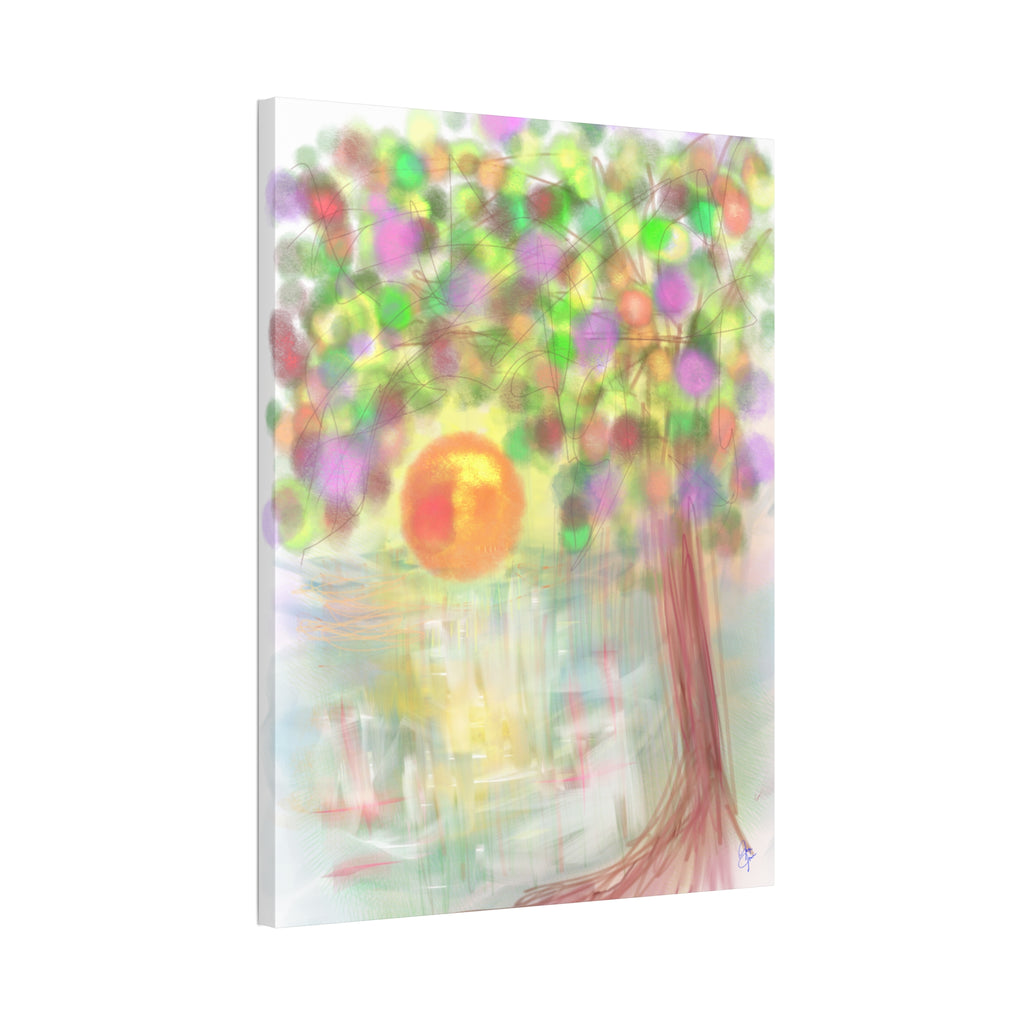 Canvas Art Print — Colorful Abstract Tree with Sun, Stretched Canvas 1.5"