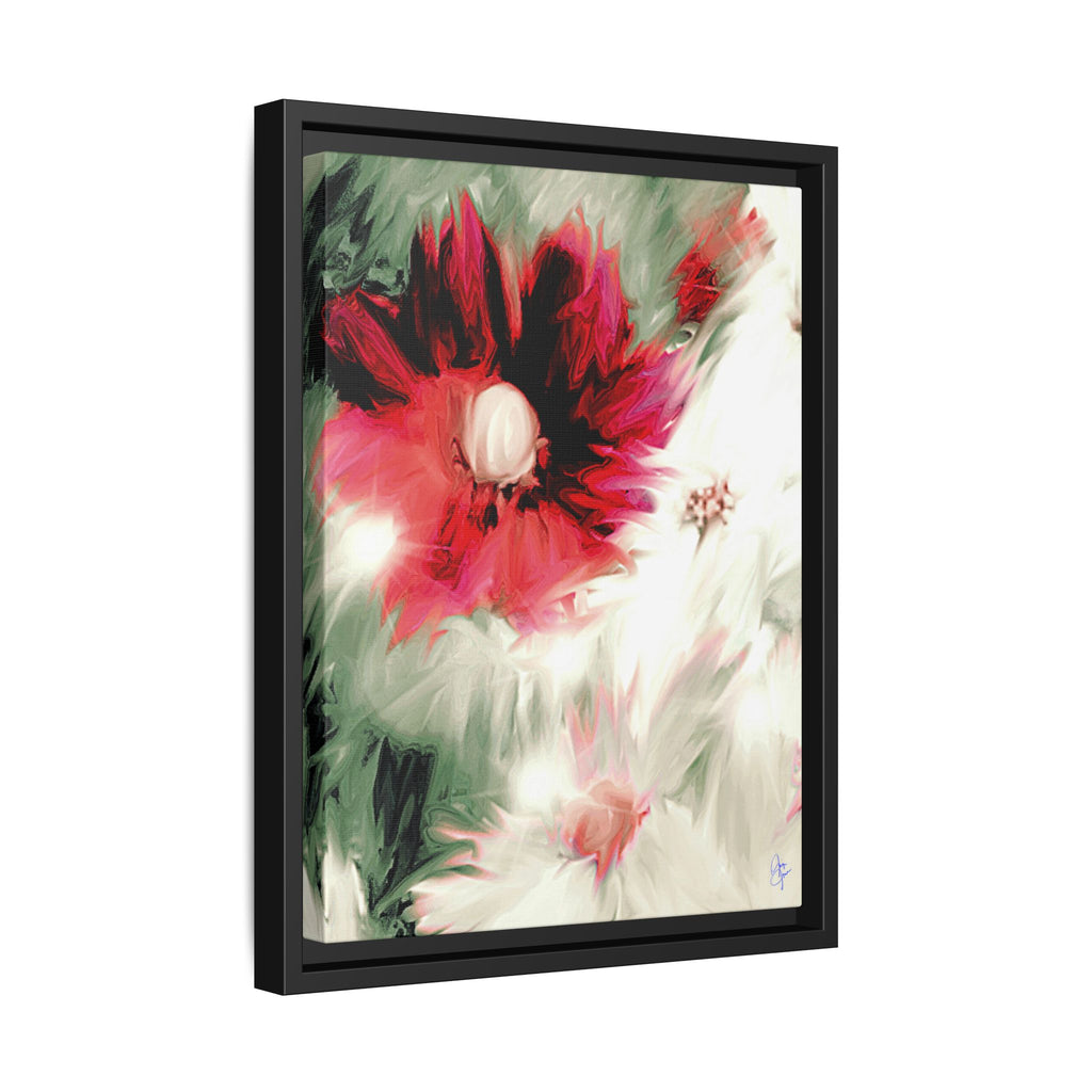 Framed Matte Canvas Print — Blurred Red & White Floral Art