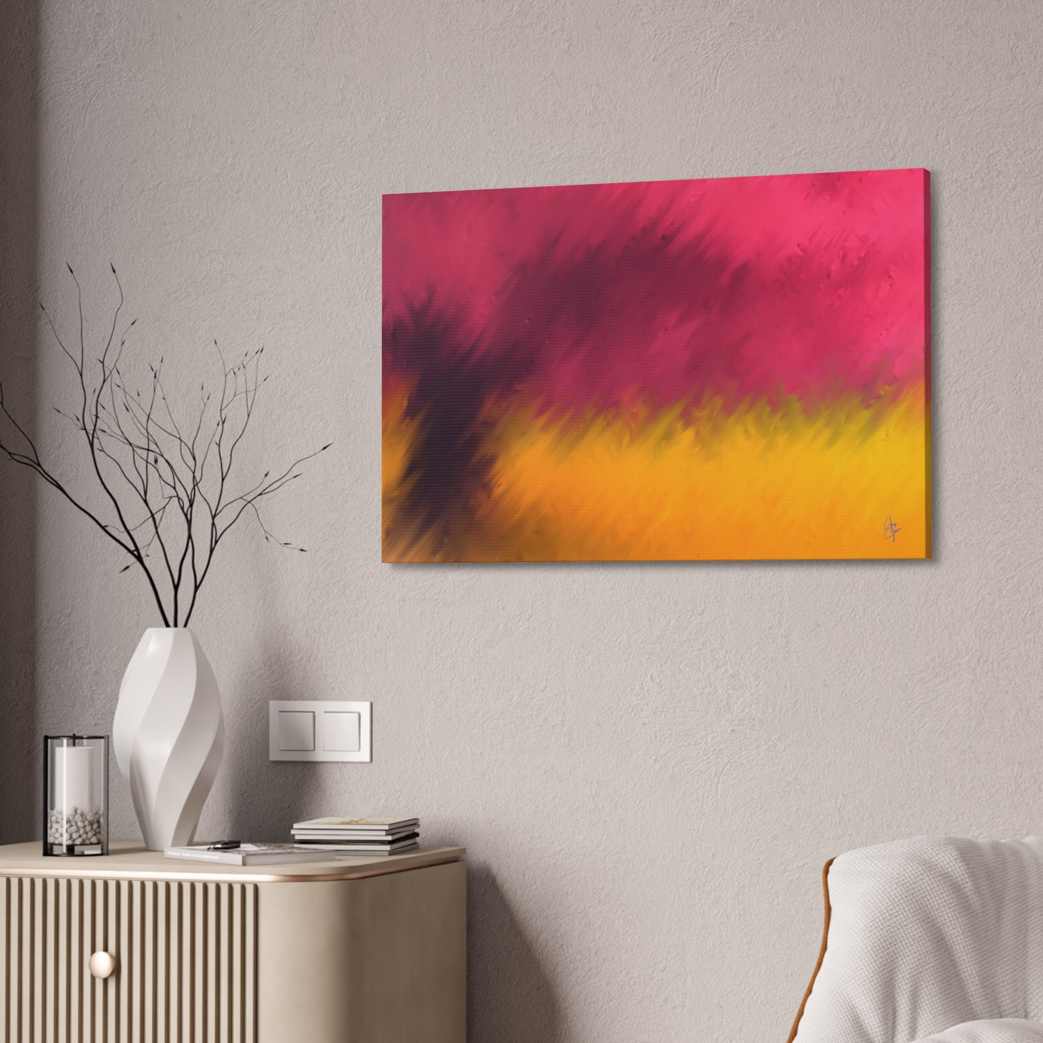 Abstract Sunset Canvas - Pink & Gold Stretched Wall Art