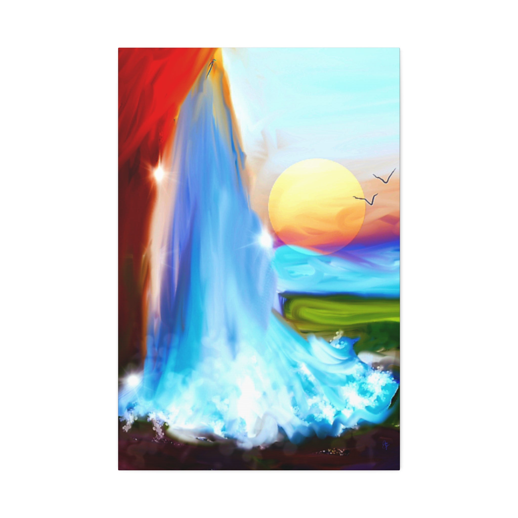 Waterfall Sunset Canvas Art – Vibrant Nature Wall Decor