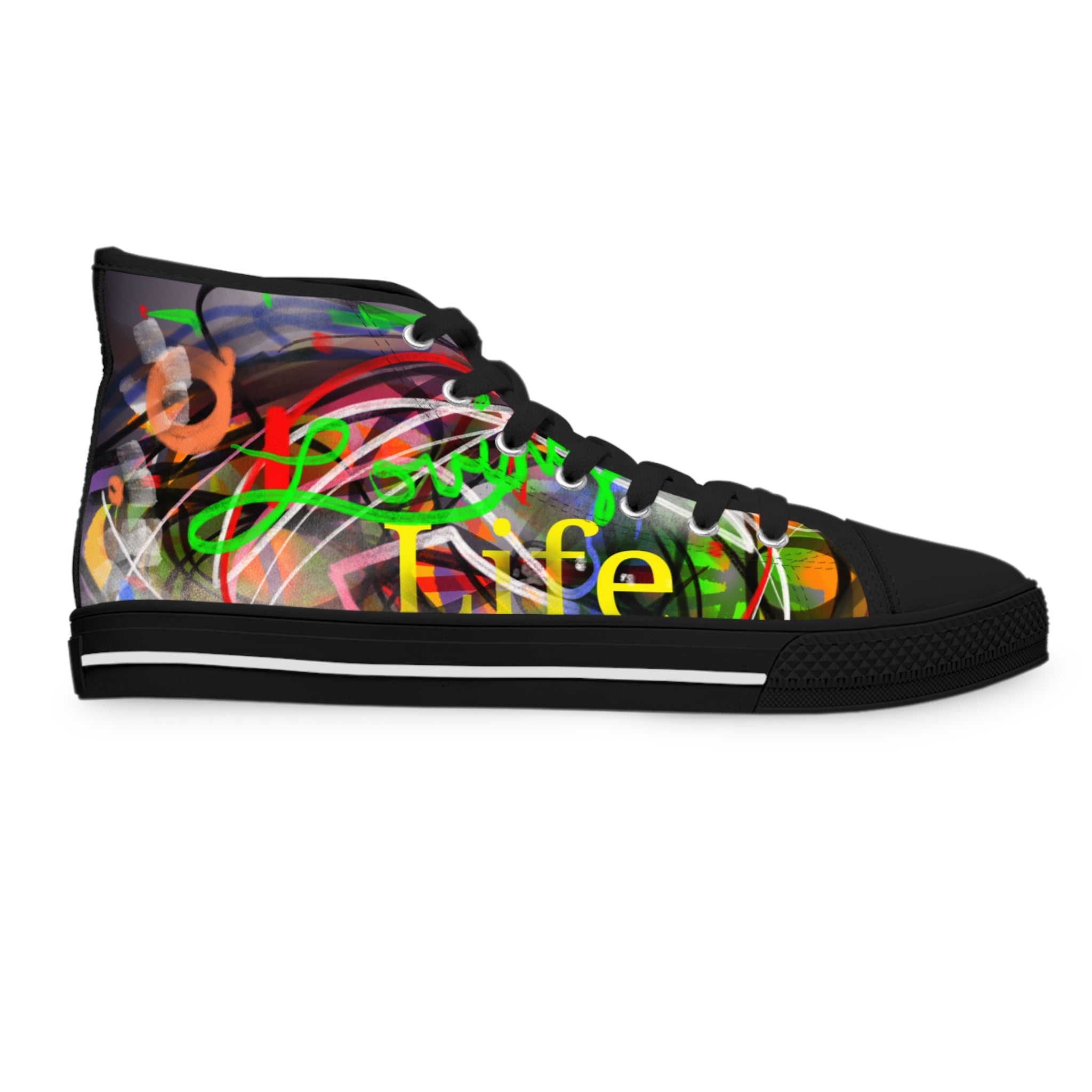 Women’s High Top Sneakers — Colorful Graffiti 'Life' Street Art Design