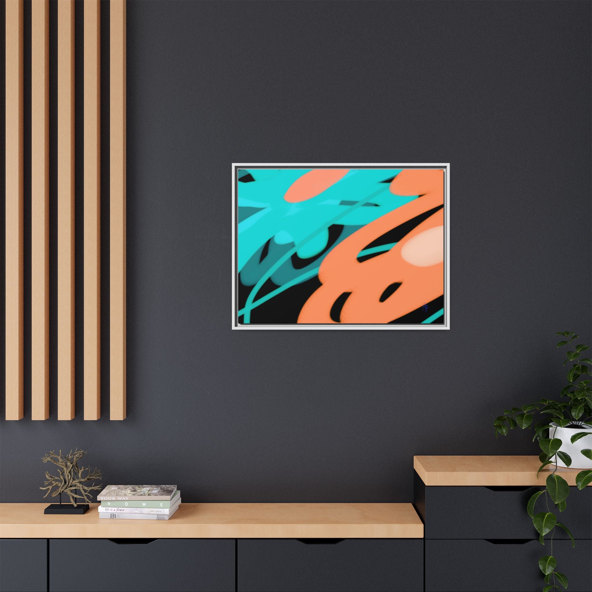 Abstract Teal & Coral Splash Framed Canvas