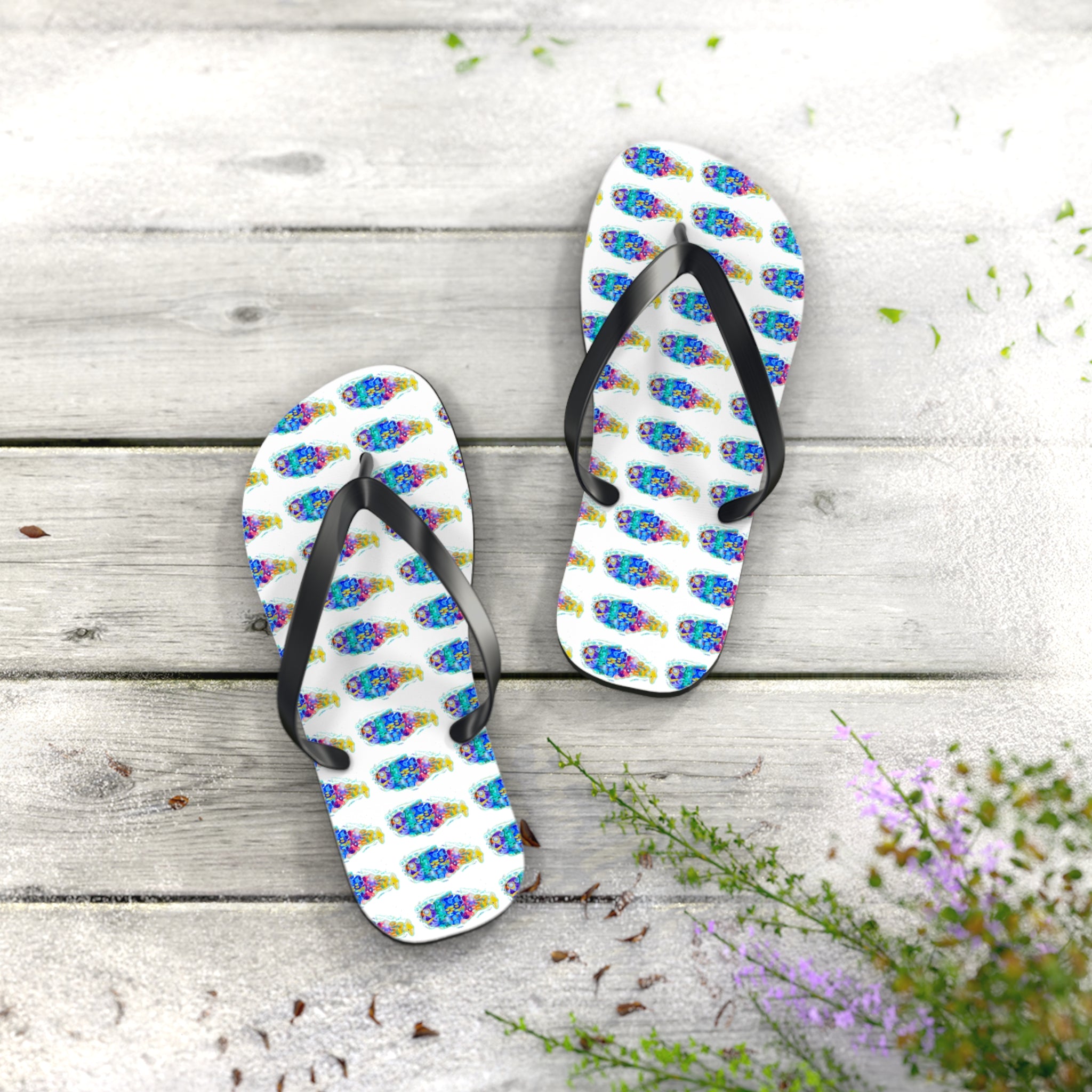 Colorful Tie-Dye Fish Flip Flops — Summer Beach Sandals