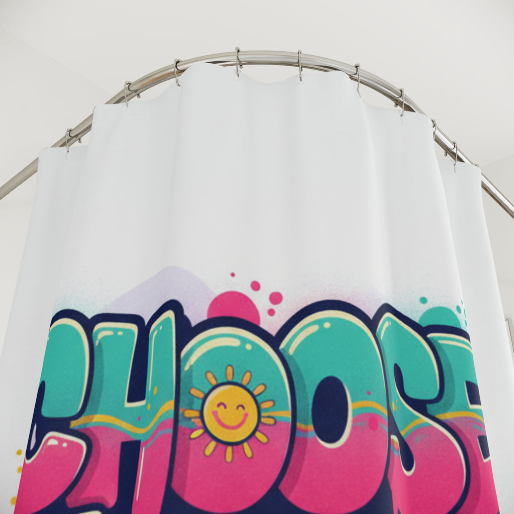 Shower Curtain - 'Choose Happy' Colorful Graffiti Bathroom Decor
