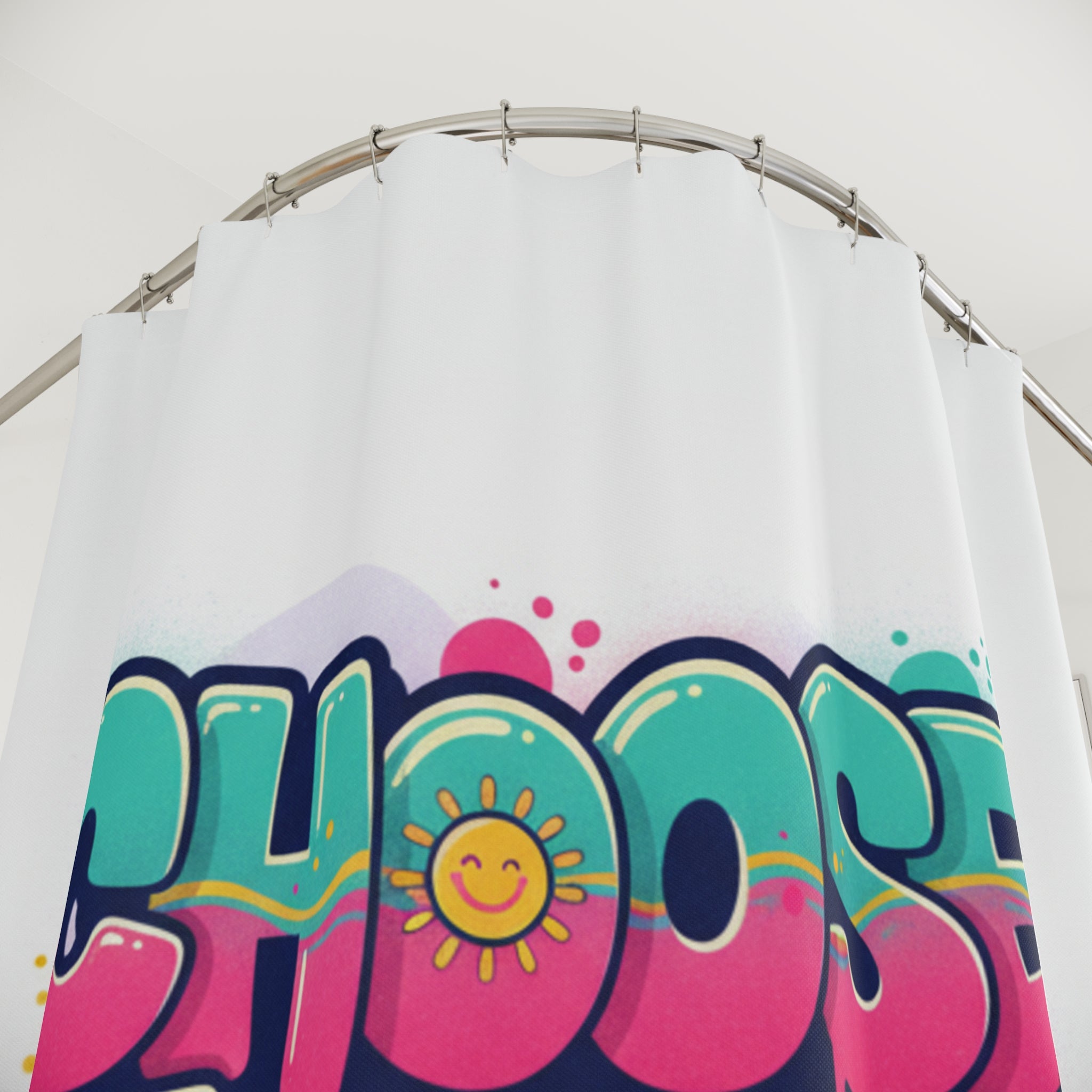 Shower Curtain - 'Choose Happy' Colorful Graffiti Bathroom Decor