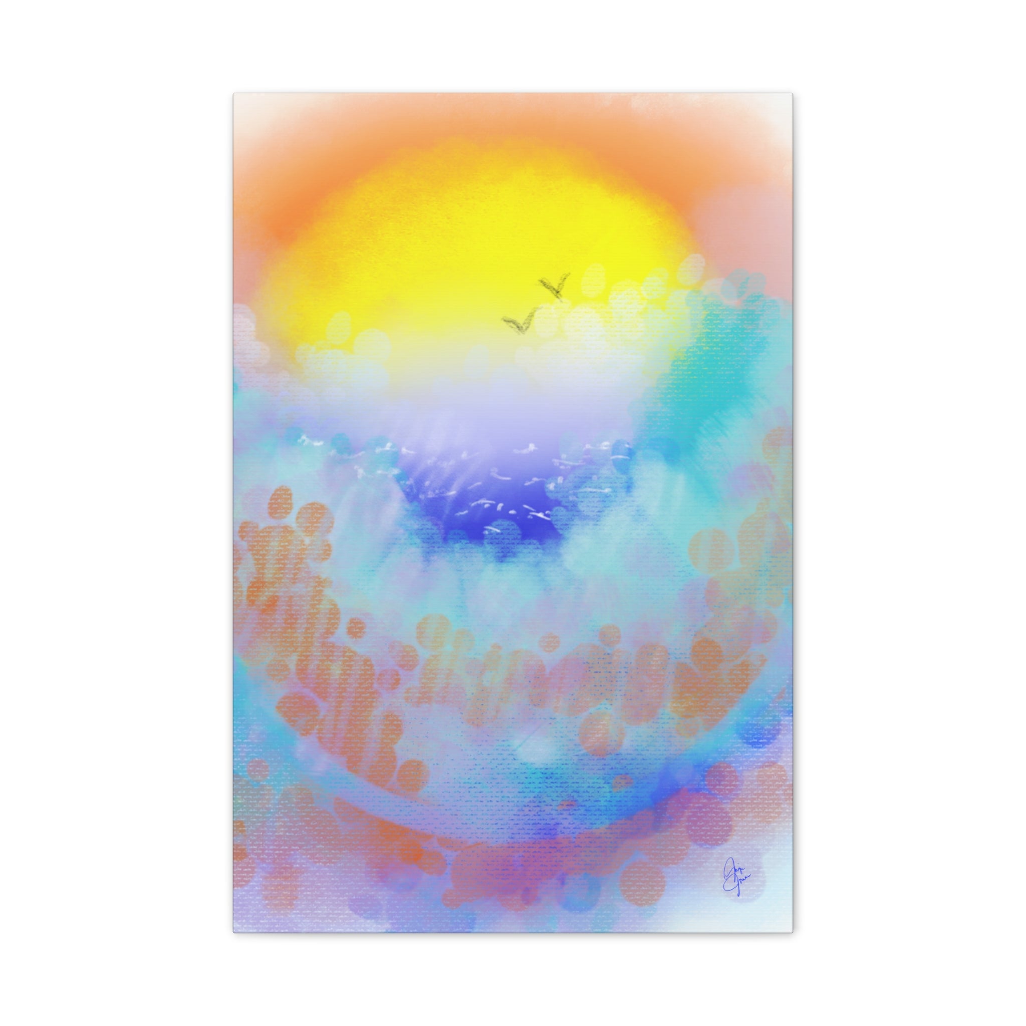Sunrise Seascape Canvas Wall Art – Pastel Ocean Waves with Birds