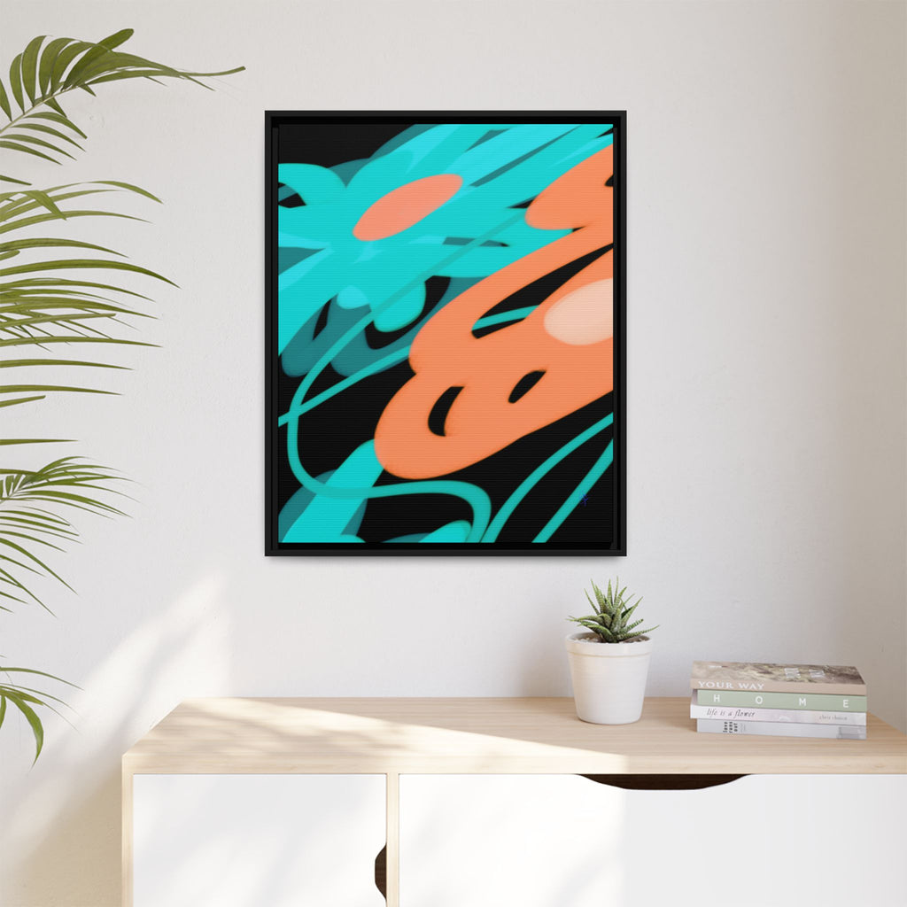 Abstract Teal & Coral Splash Framed Canvas