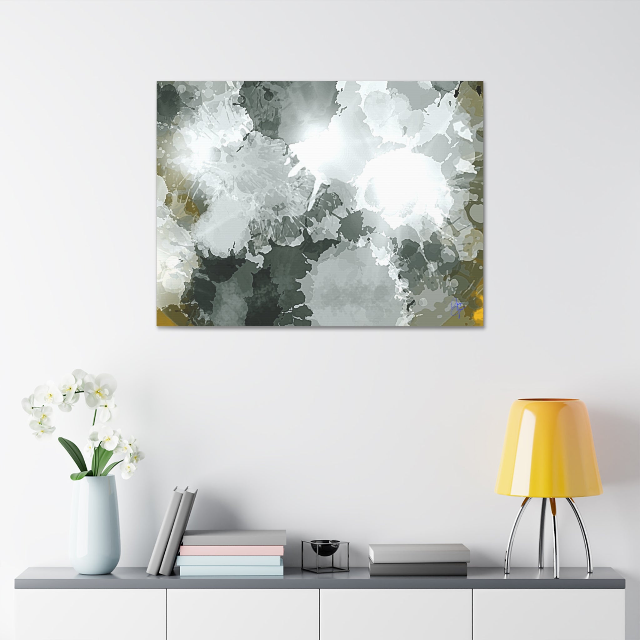 Abstract Gray Ink Splash Canvas