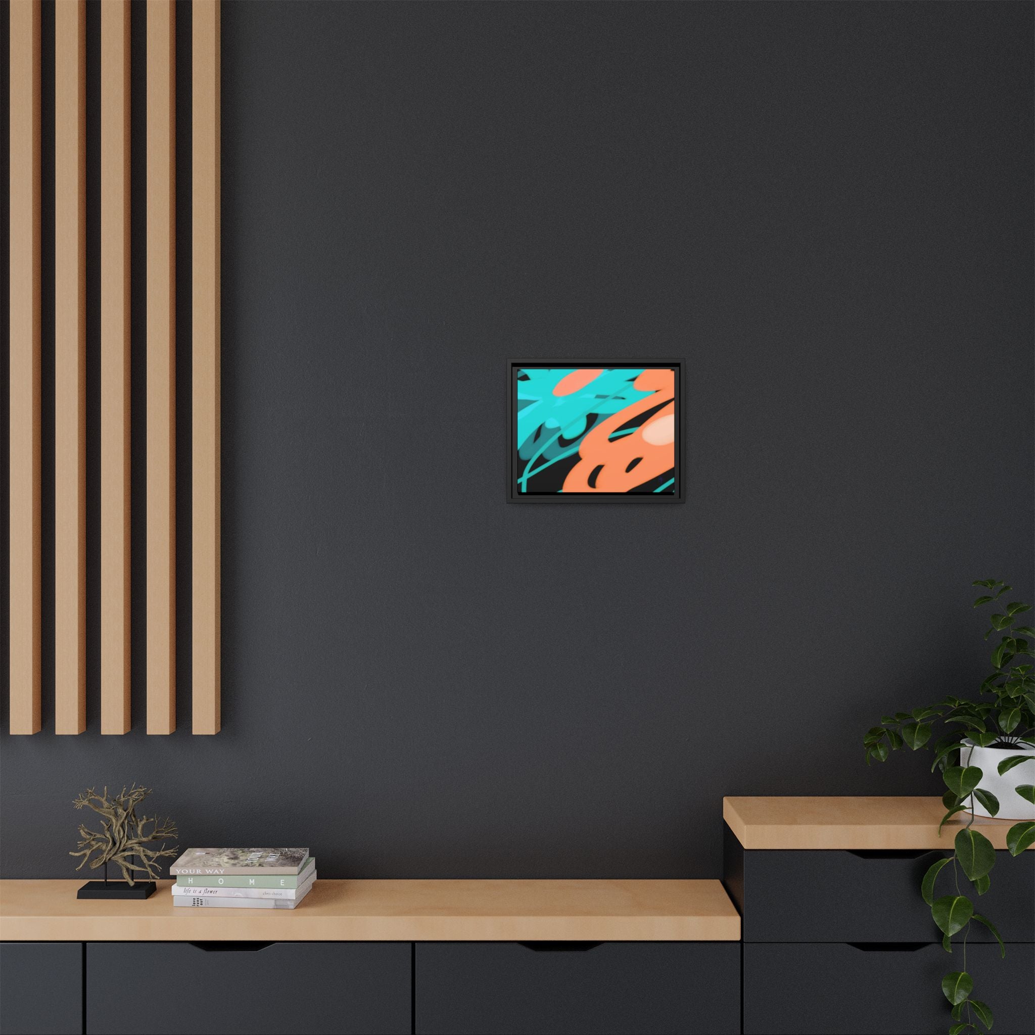 Abstract Teal & Coral Splash Framed Canvas
