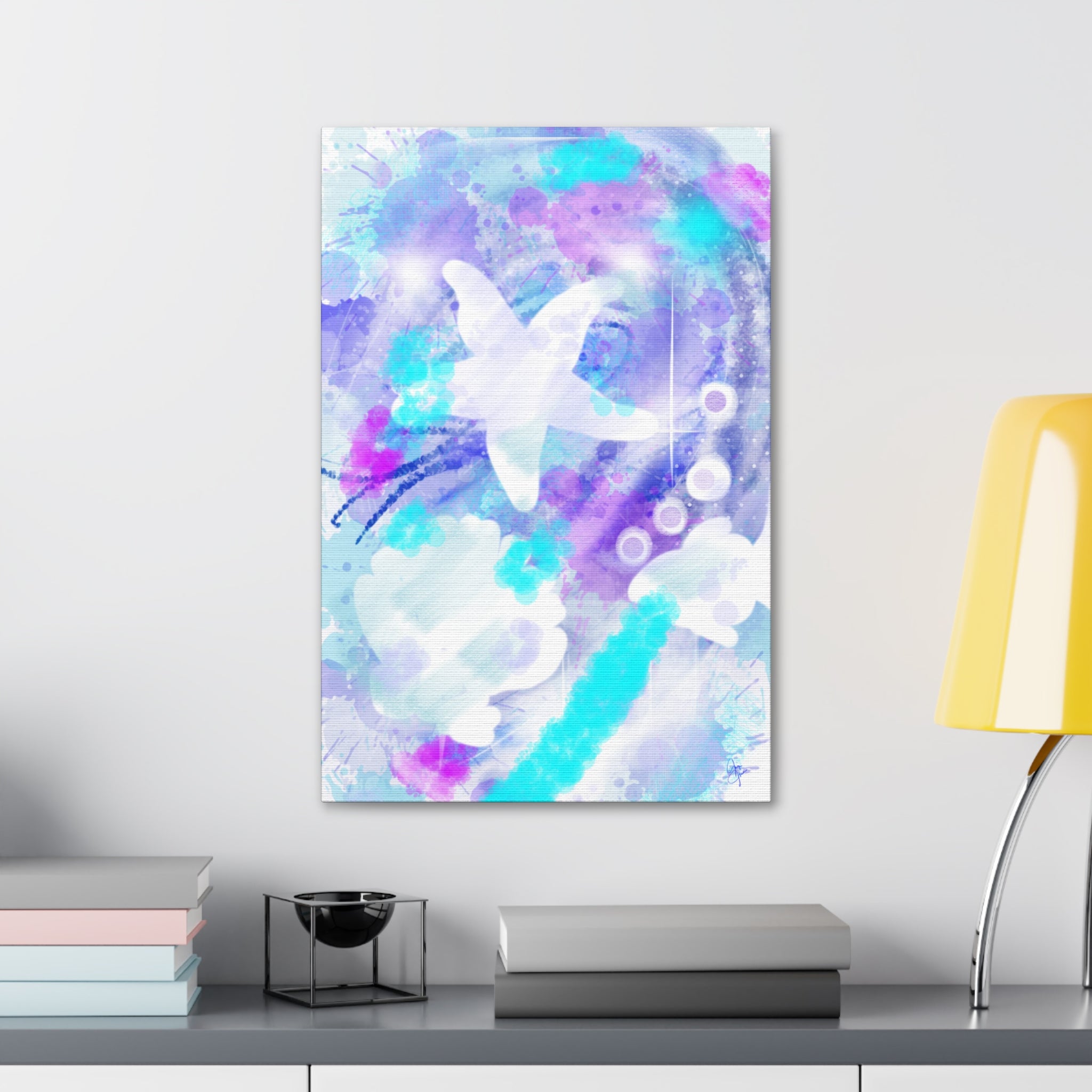 Watercolor Ocean Canvas Art — Purple & Teal Abstract Stretched Canvas