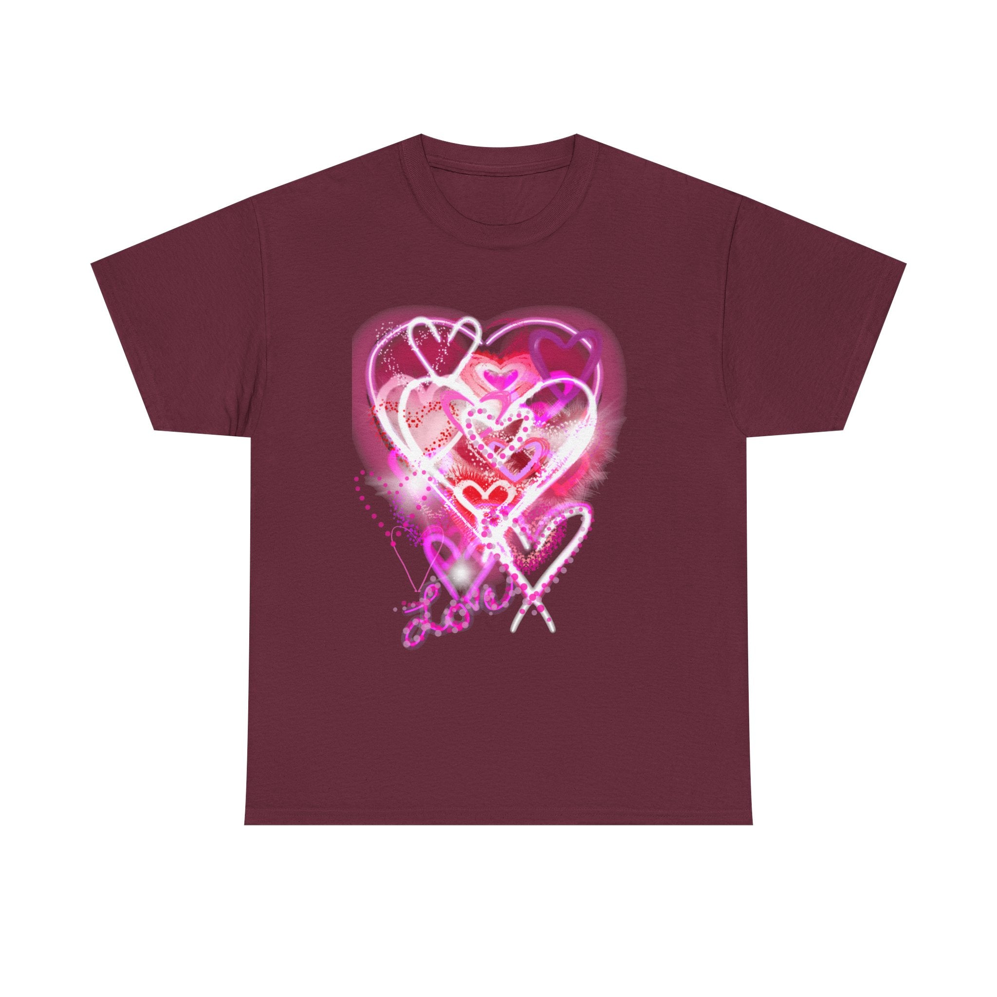Love Hearts Tee — Pink Watercolor Heart Design Valentine’s Day T‑Shirt