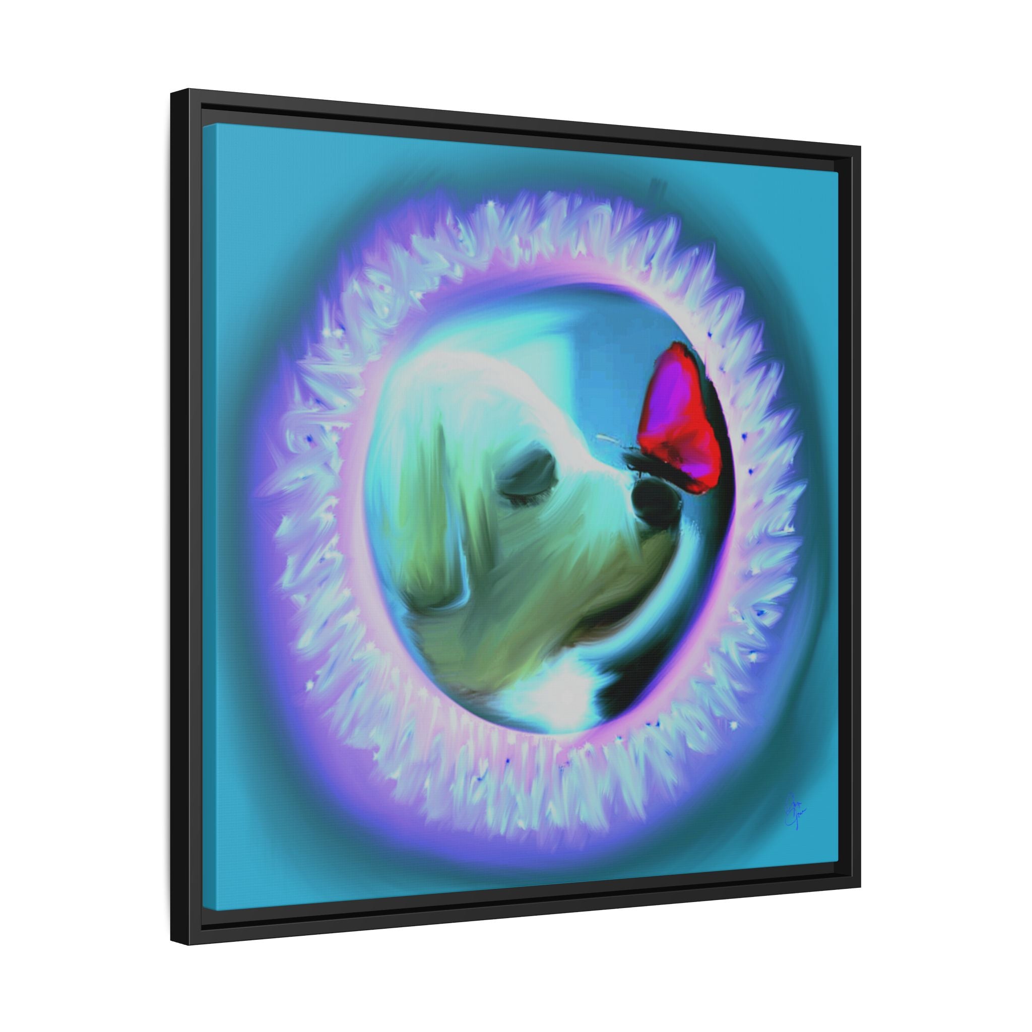 Framed Matte Canvas - Puppy with Butterfly Pop Art