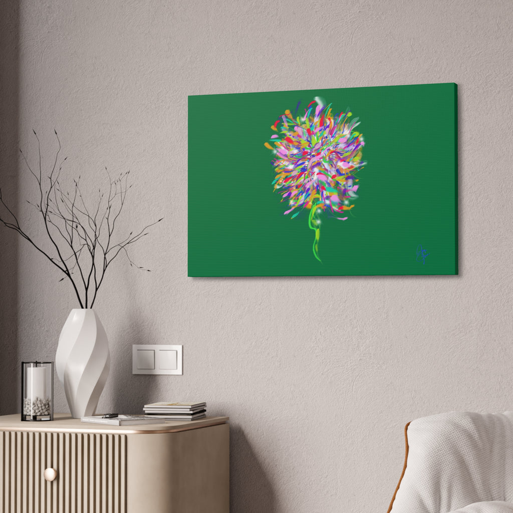 Abstract Floral Burst Canvas Print — Colorful Flower Wall Art on Deep Blue