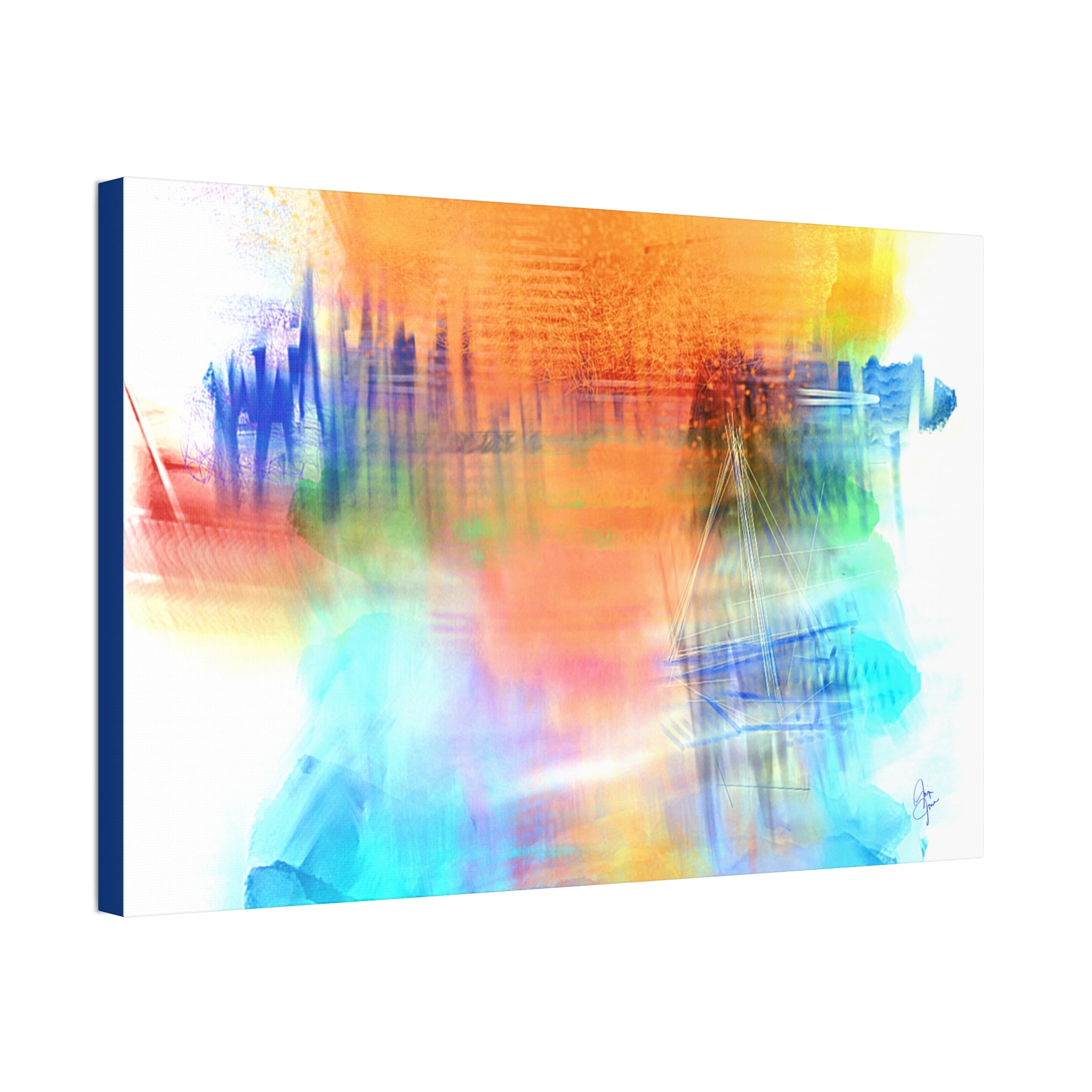 Abstract Color Burst Canvas — Vibrant Orange & Blue Stretched Wall Art
