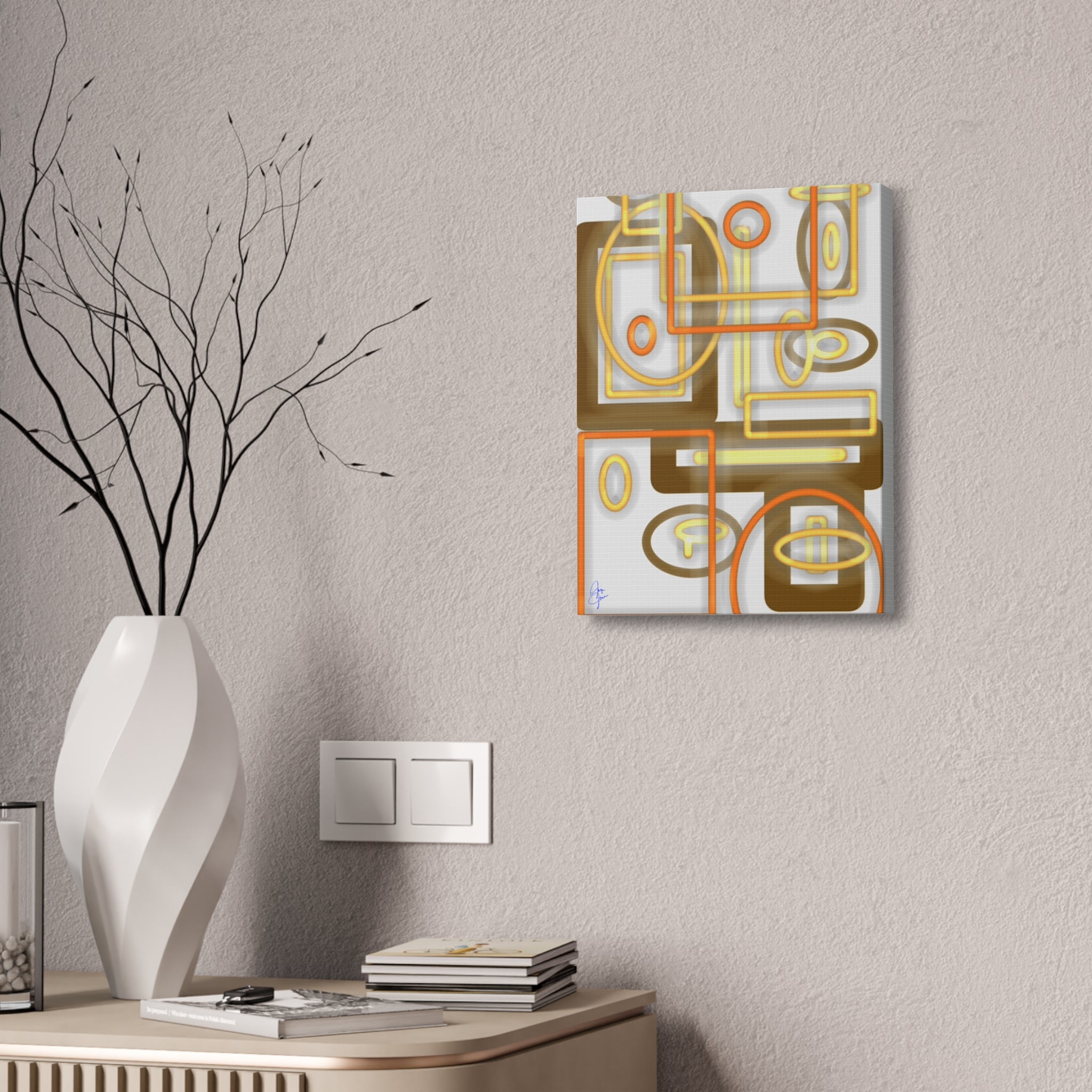 Abstract Geometric Art Canvas - Midcentury Shapes in Warm Gold & Rust