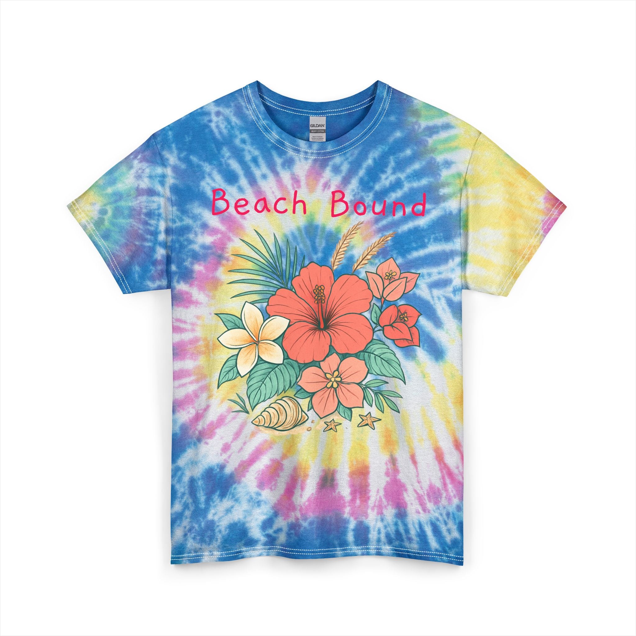 Beach Bound Tie-Dye Tee — Floral Hawaiian Graphic Cotton T-Shirt