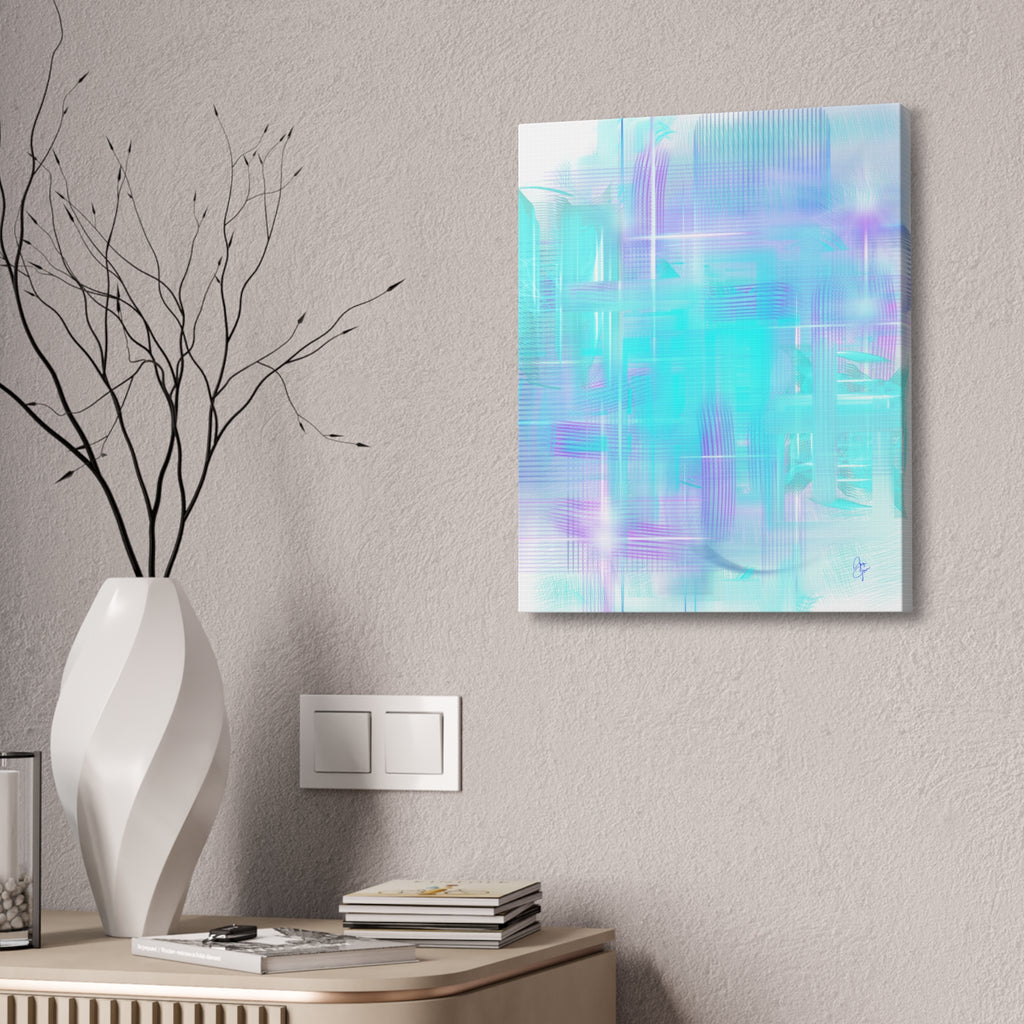 Abstract Aqua Pastel Canvas Art - Turquoise & Lavender Modern Wall Decor (1.5" Stretched)
