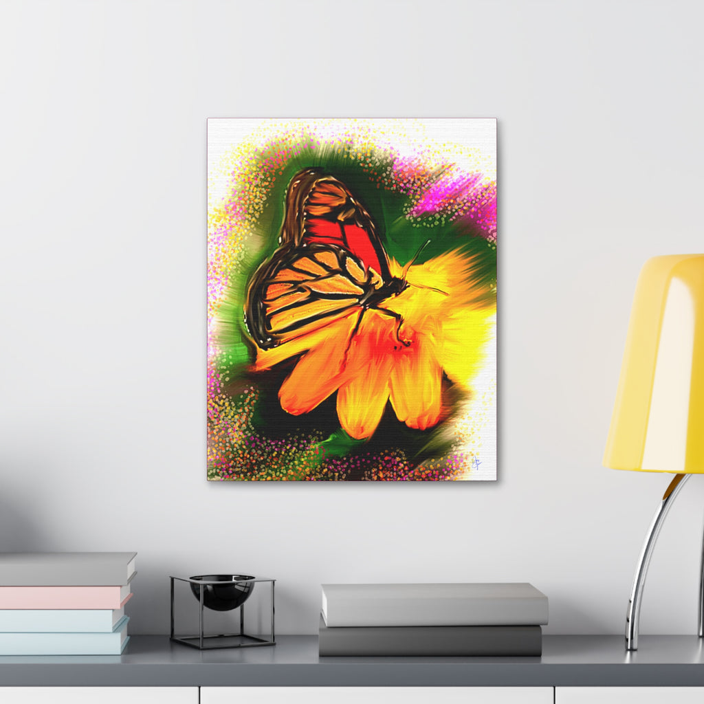 Butterfly Garden Canvas Stretched Art – Vibrant Monarch Wall Decor (1.5" Depth)