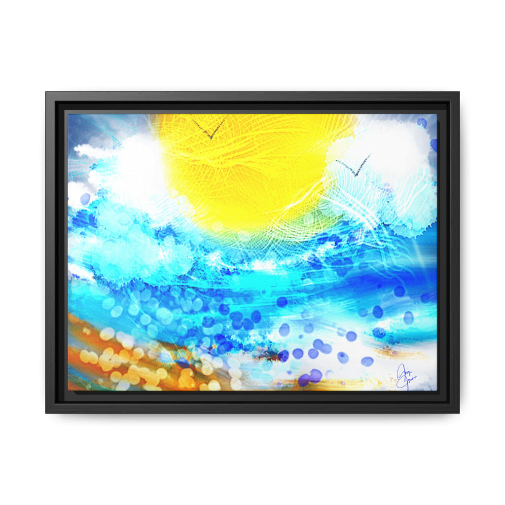 Sunshine Shore Matte Canvas Framed Wall Art — Bright Abstract Beach Print