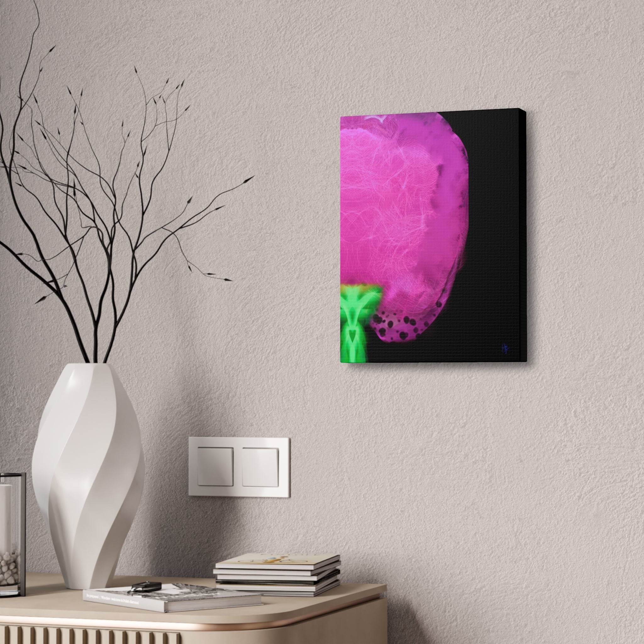 Neon Bloom Abstract Canvas Print — Pink & Green Modern Wall Art