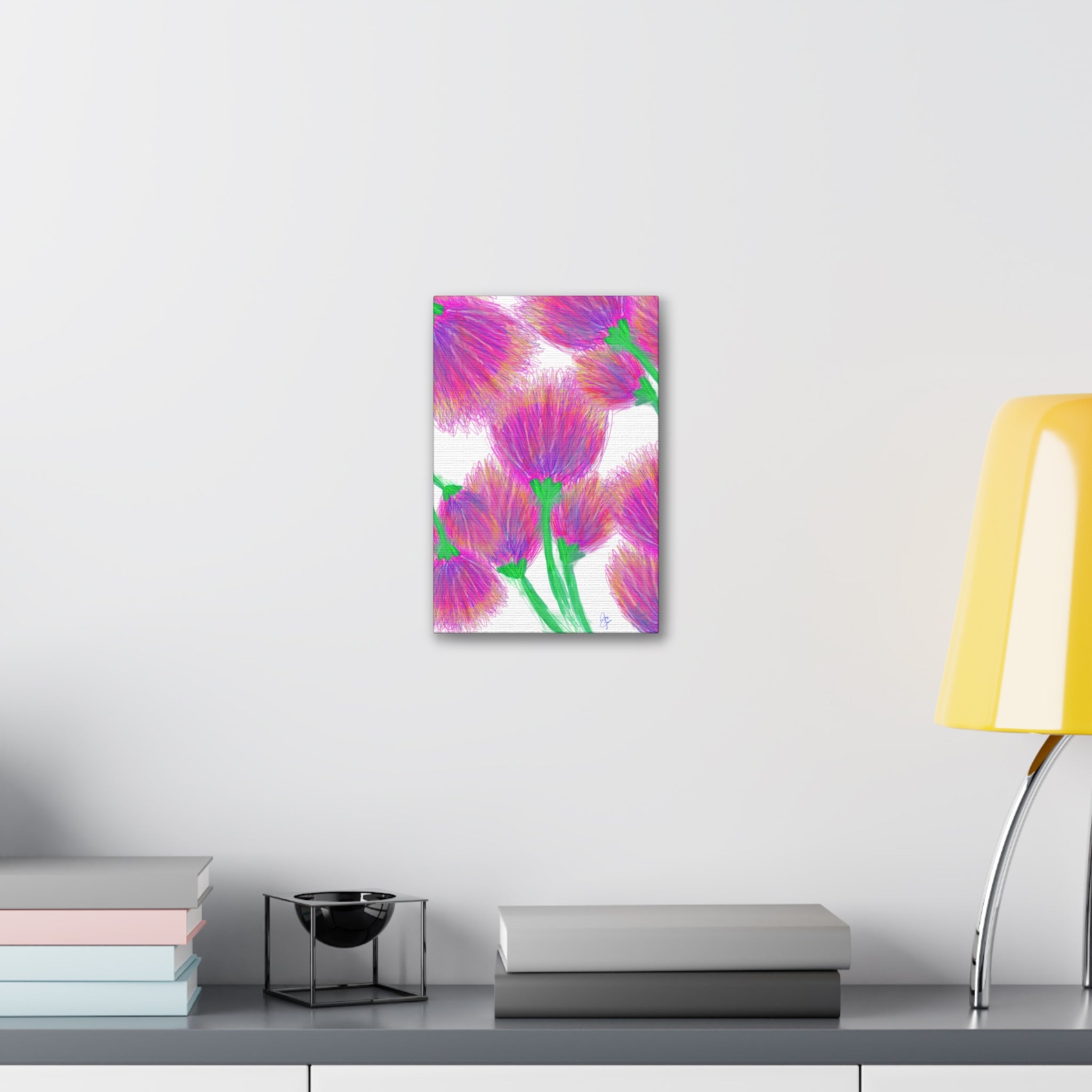 Floral Burst Canvas Print — Vibrant Pink Thistles Stretched Wall Art