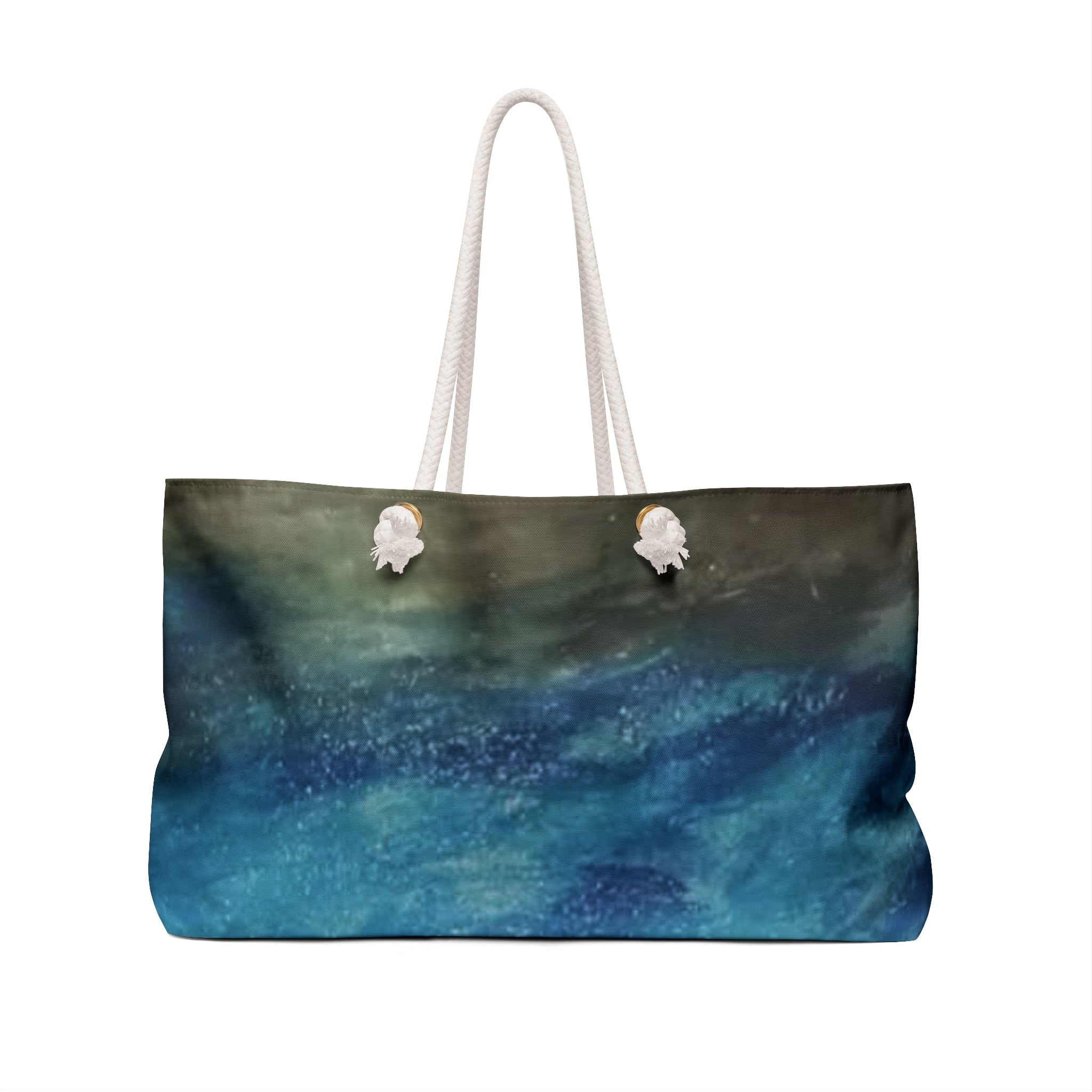 Abstract Ocean Wave Weekender Bag — Turquoise & Yellow Beach Tote