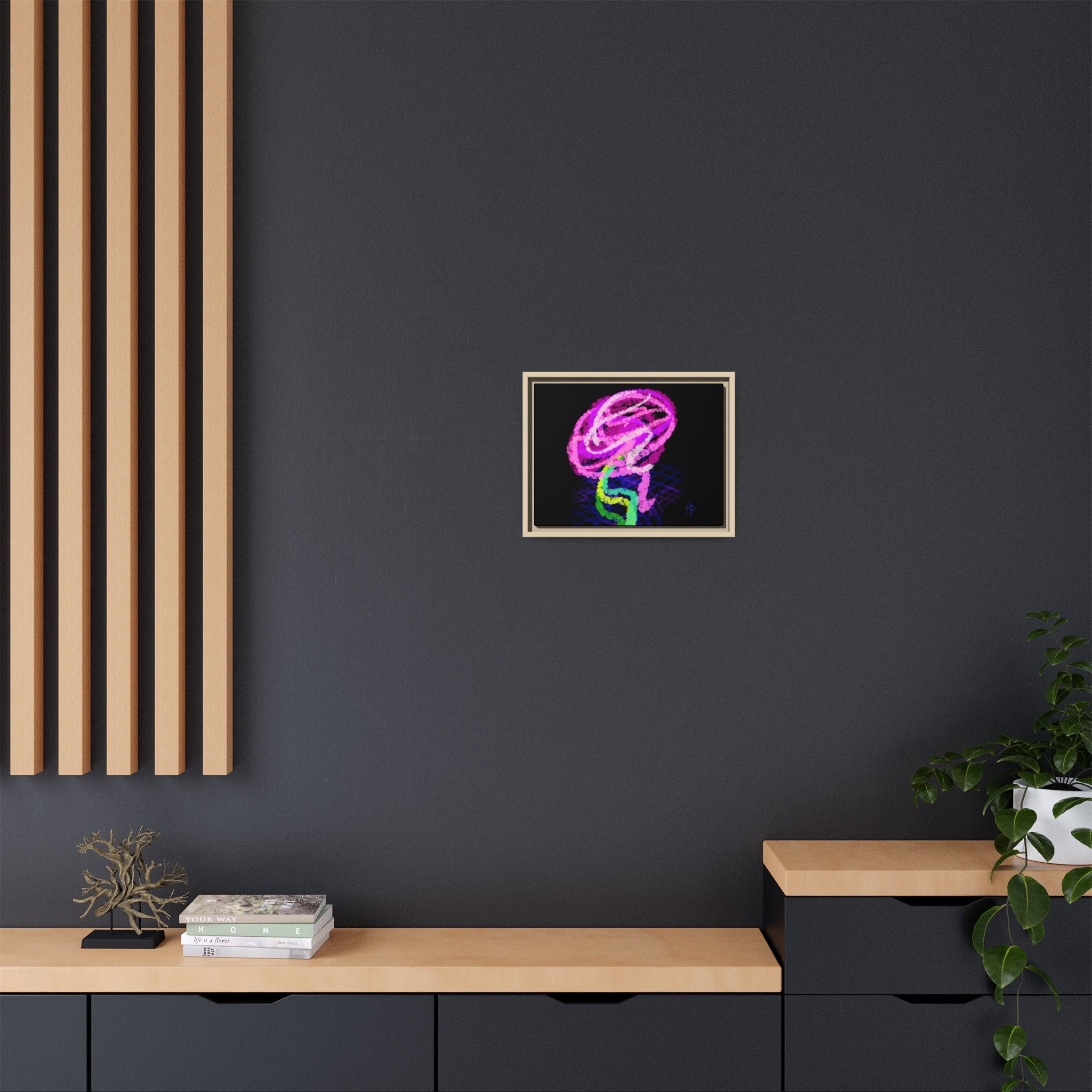 Framed Matte Canvas - Neon Rose Abstract Wall Art