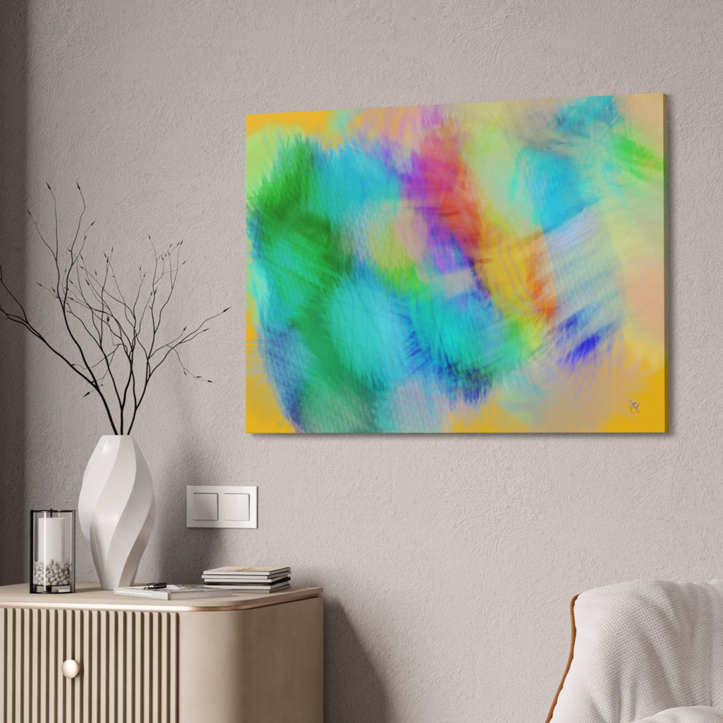 Abstract Pastel Watercolor Canvas Wall Art – Vibrant Rainbow Clouds Stretched Canvas