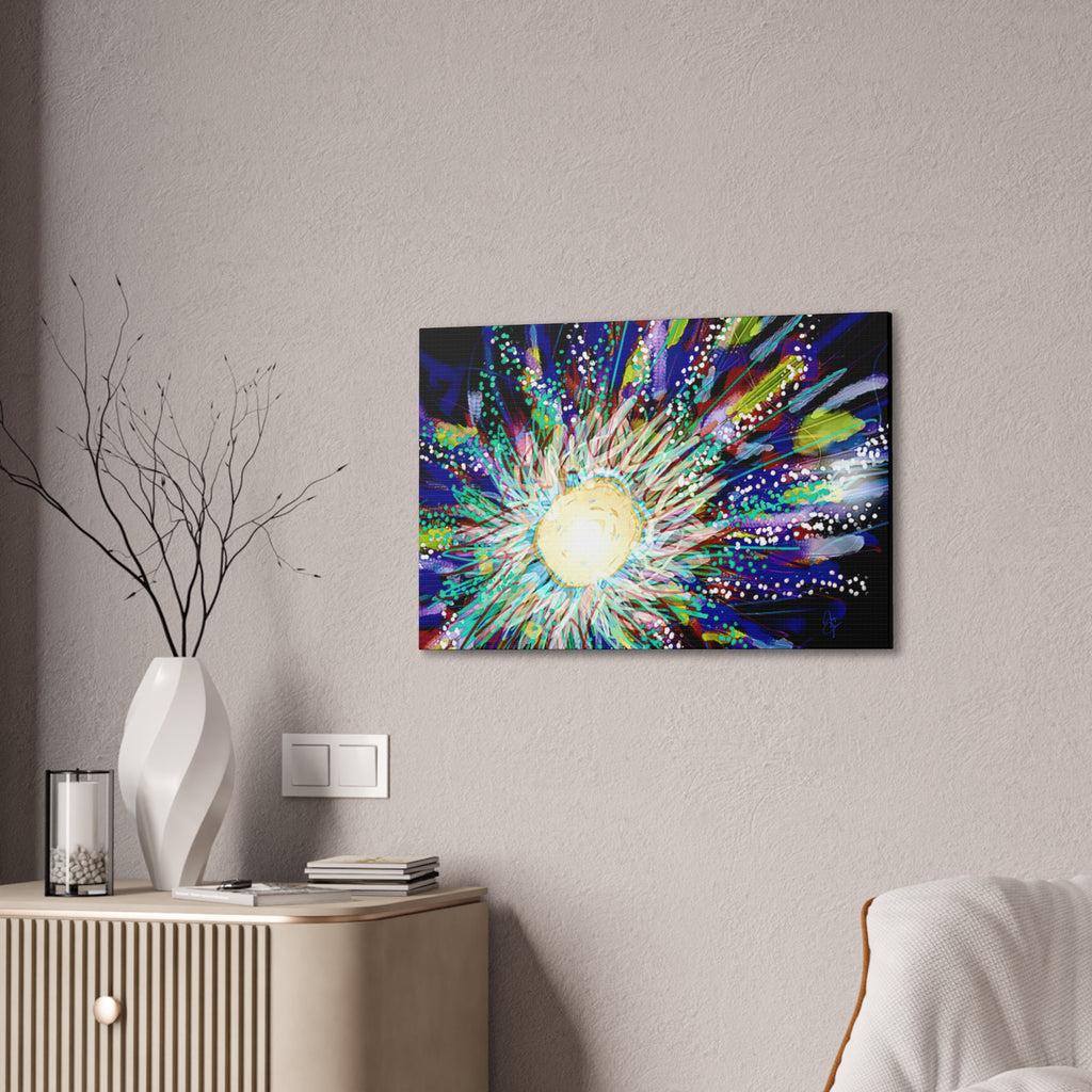Abstract Cosmic Burst Canvas Wall Art — Colorful Sunflower Explosion on Black