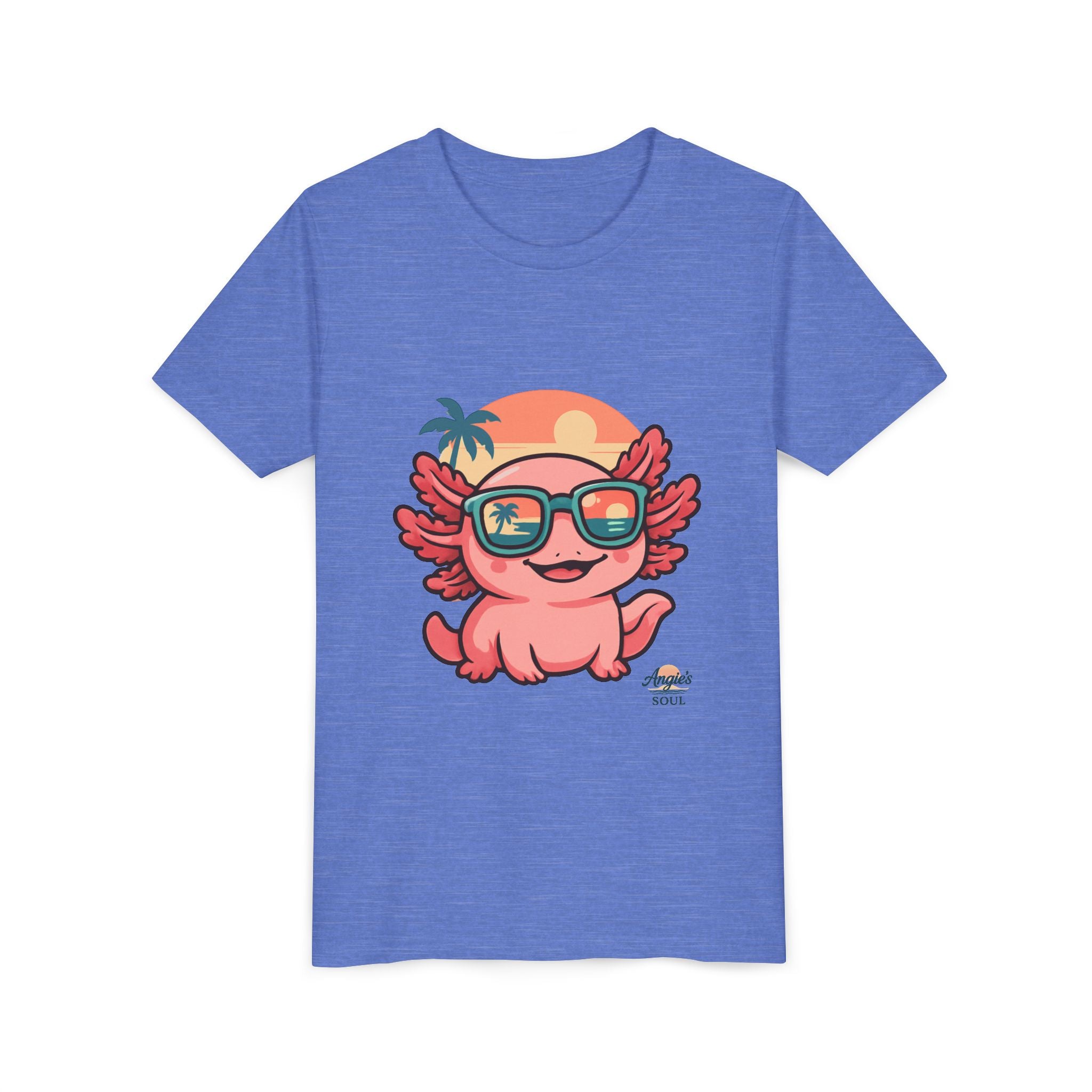 Axolotl Sunset Kids Tee — Cute Sunglasses Beach Axolotl Youth T-Shirt
