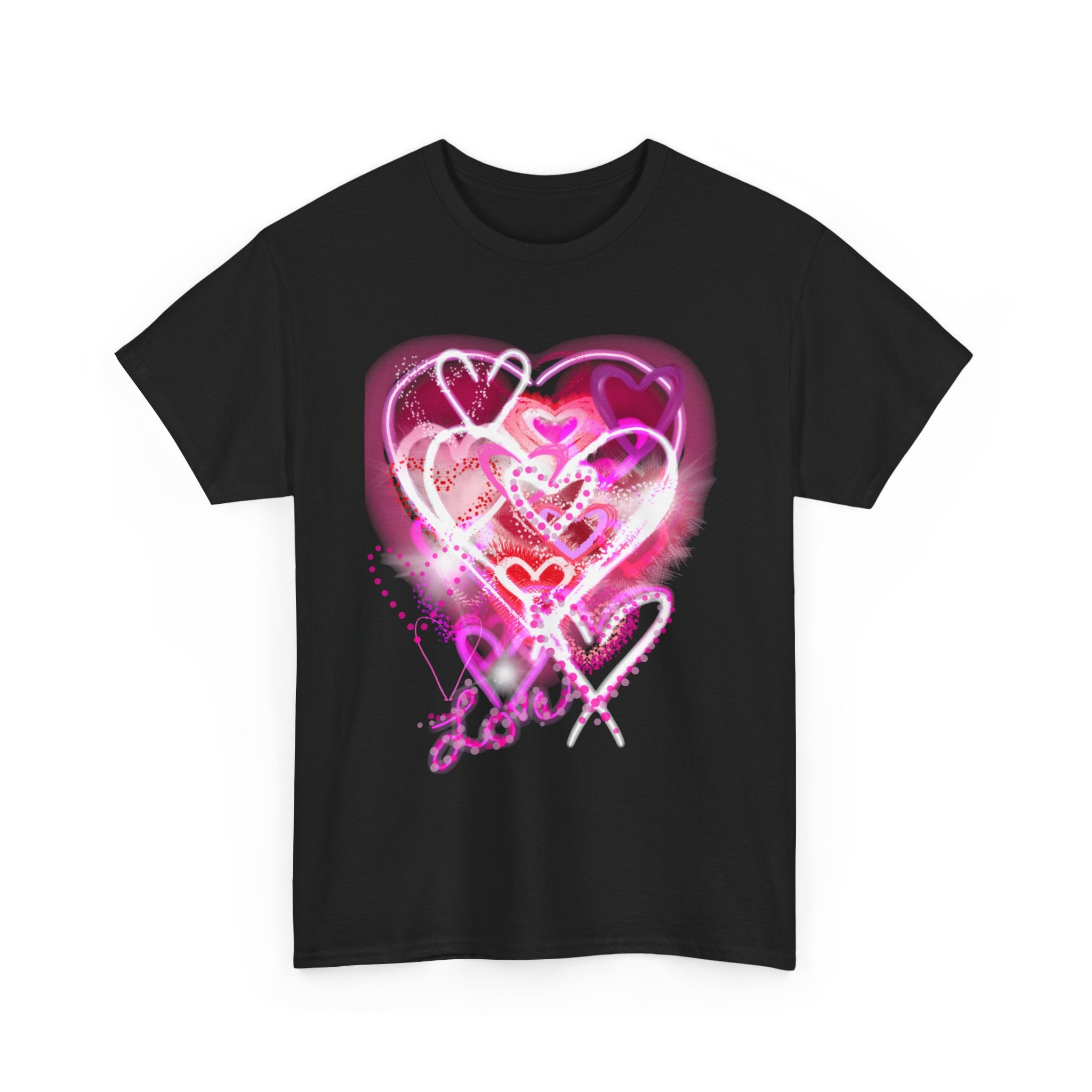 Love Hearts Tee — Pink Watercolor Heart Design Valentine’s Day T‑Shirt