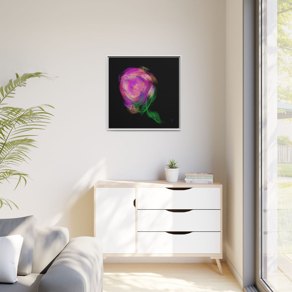 Abstract Rose Swirl Matte Framed Canvas — Multicolor Floral Wall Art