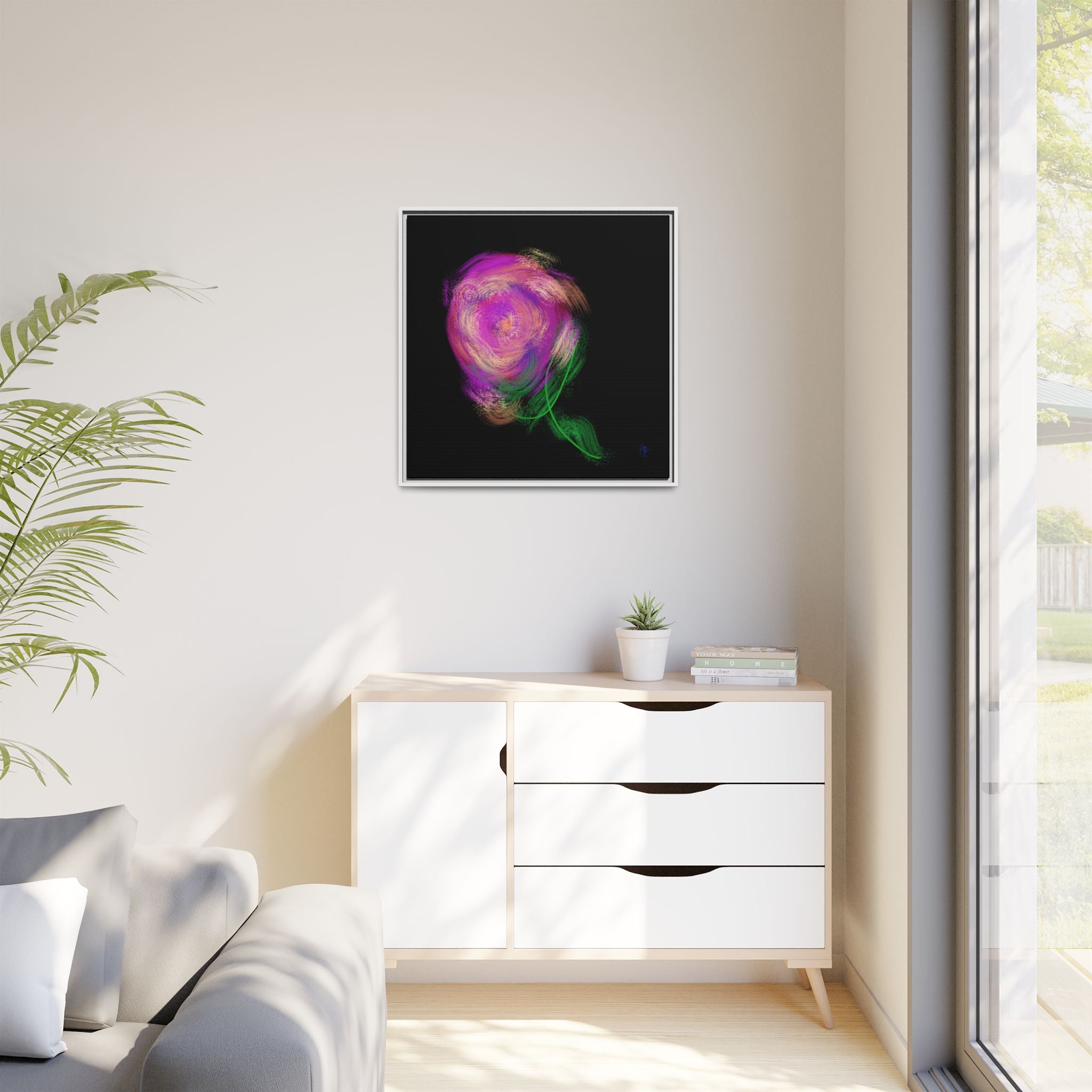 Abstract Rose Swirl Matte Framed Canvas — Multicolor Floral Wall Art