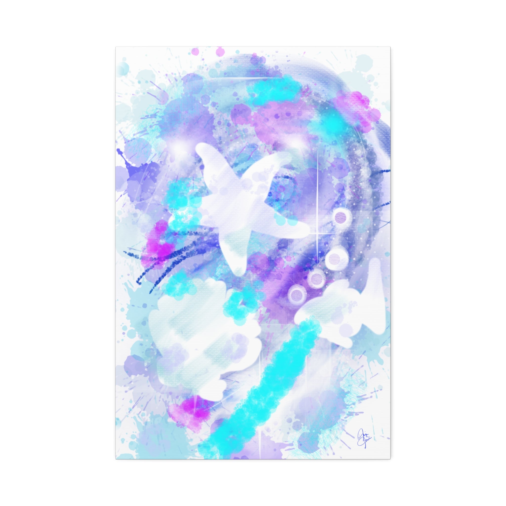 Watercolor Ocean Canvas Art — Purple & Teal Abstract Stretched Canvas