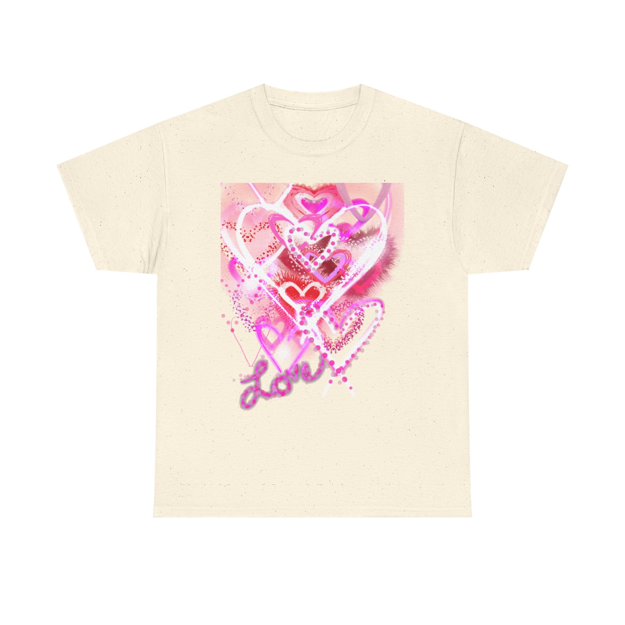 Love Hearts Tee — Pink Watercolor Heart Design Valentine’s Day T‑Shirt